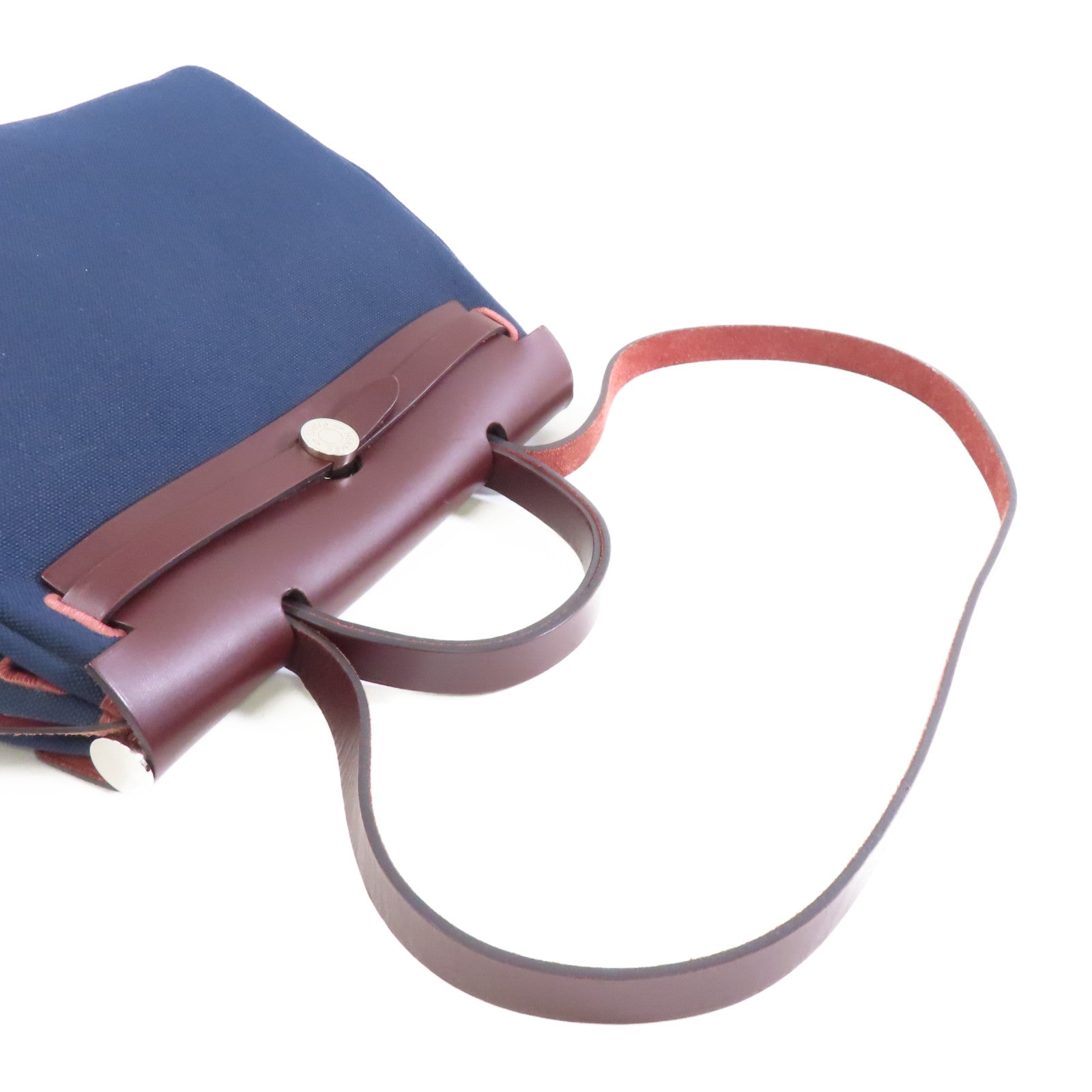 HERMES 帆布/皮革Herbag PM銀扣手挽肩背兩用袋Blue Marine深藍色
