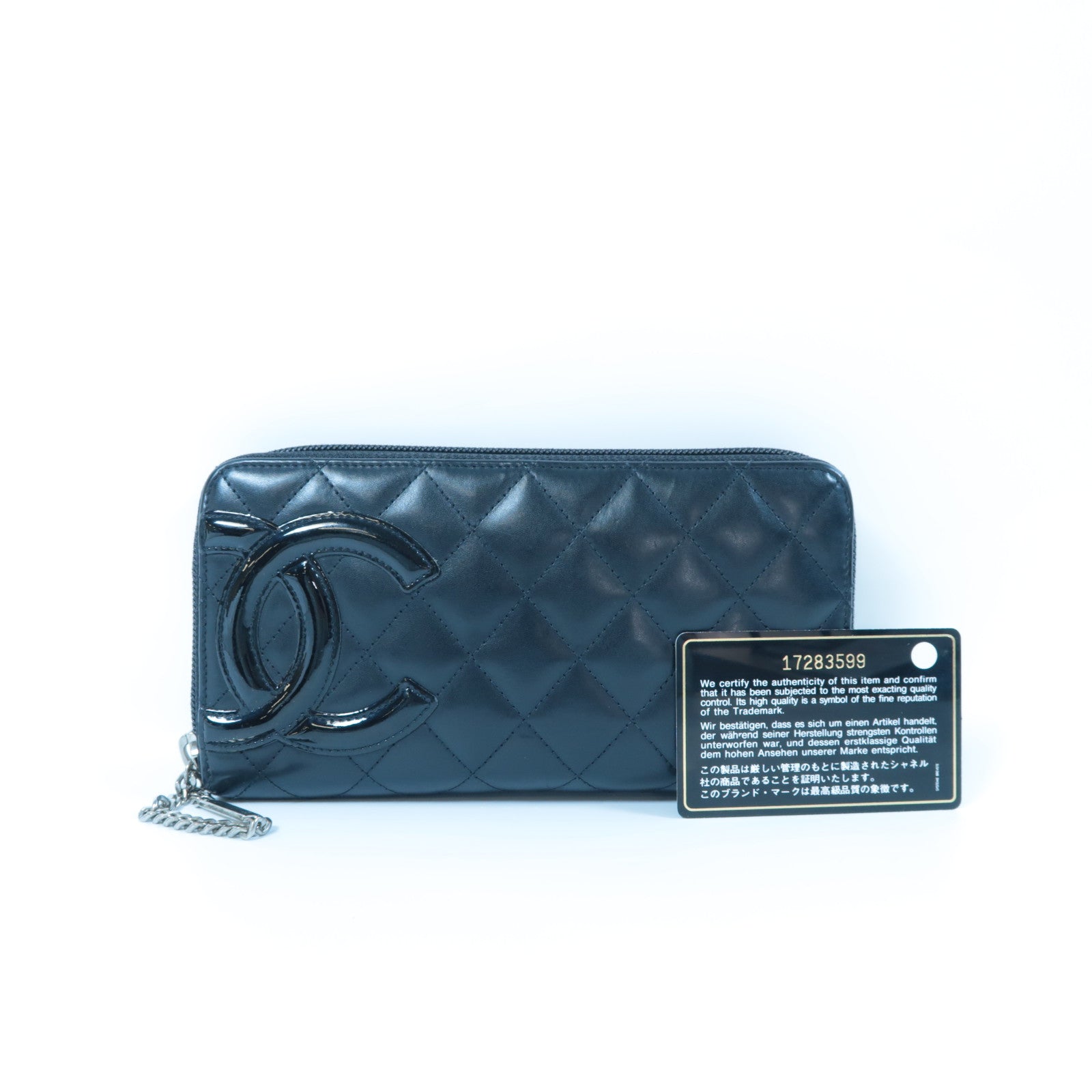 CHANEL 【激減優惠】菱格羊皮皮革Cambon Line Zipper Long Wallet銀扣長錢包黑色