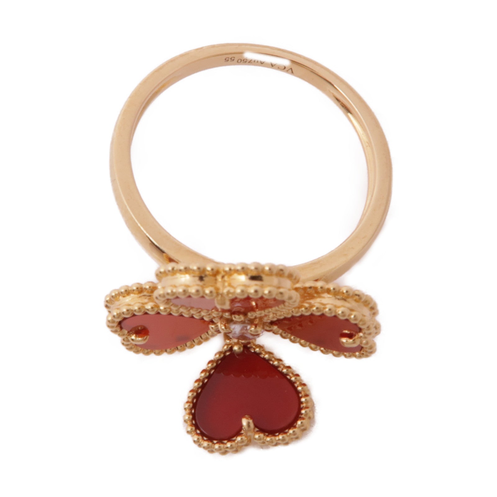 Van Cleef & Arpels 18K玫瑰金Sweet Hearts Ring瑪瑙/鑽石戒指US#7