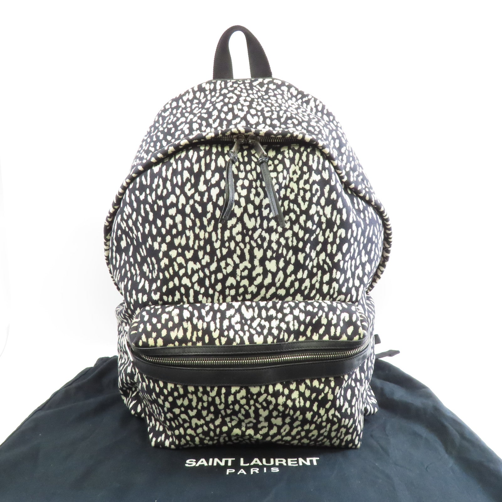 SAINT LAURENT 帆布Backpack銀扣背包黑色/白色