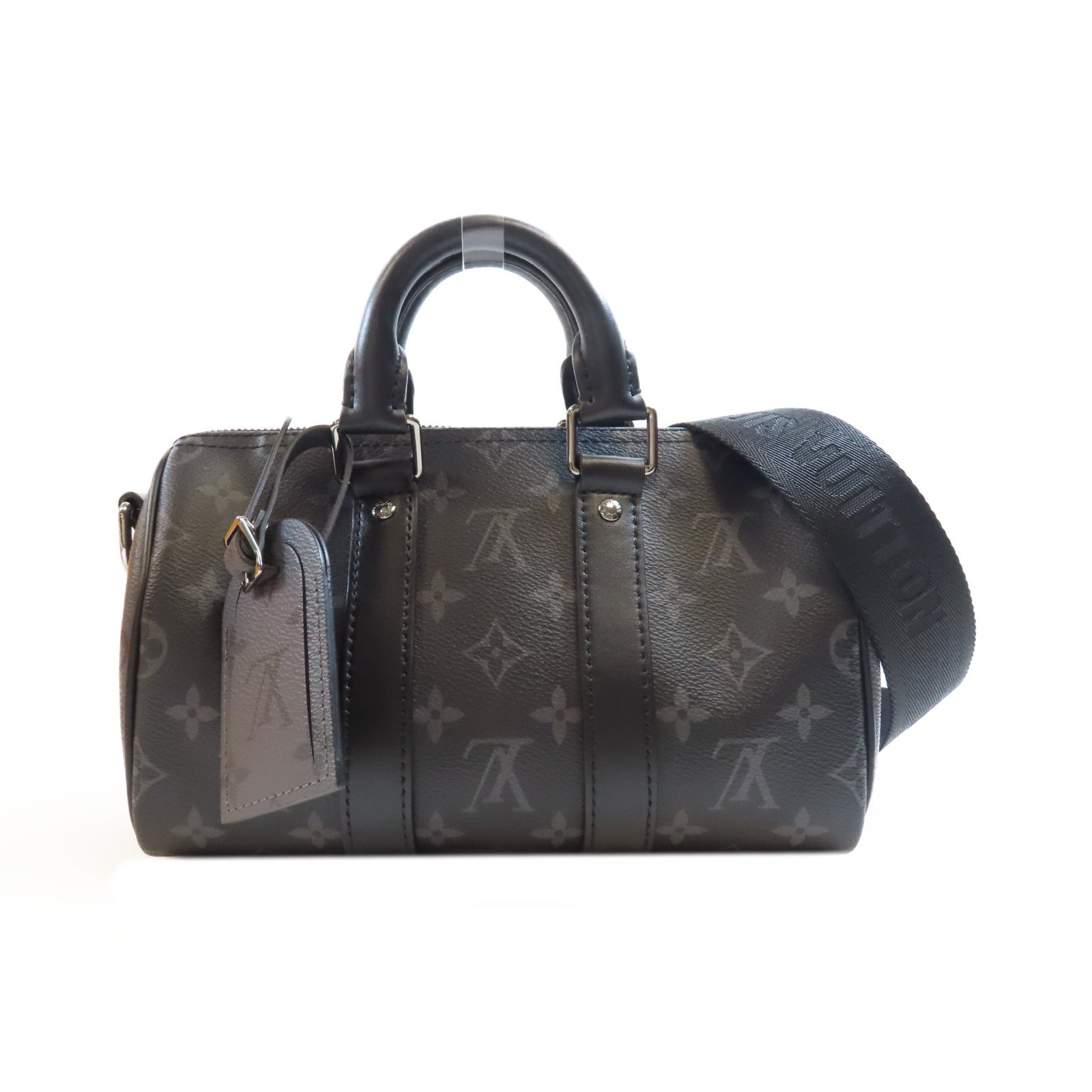 LOUIS VUITTON Monogram Eclipse Keepall Bandouliere 25手挽肩背兩用袋黑色