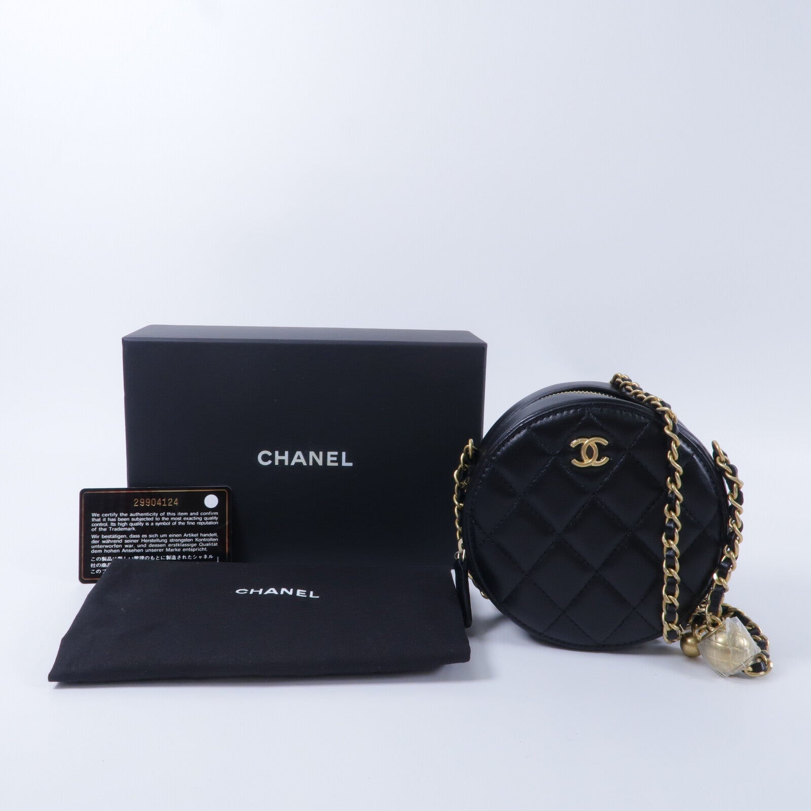 CHANEL 羊皮皮革Pearl Crush Round鏈帶肩背袋