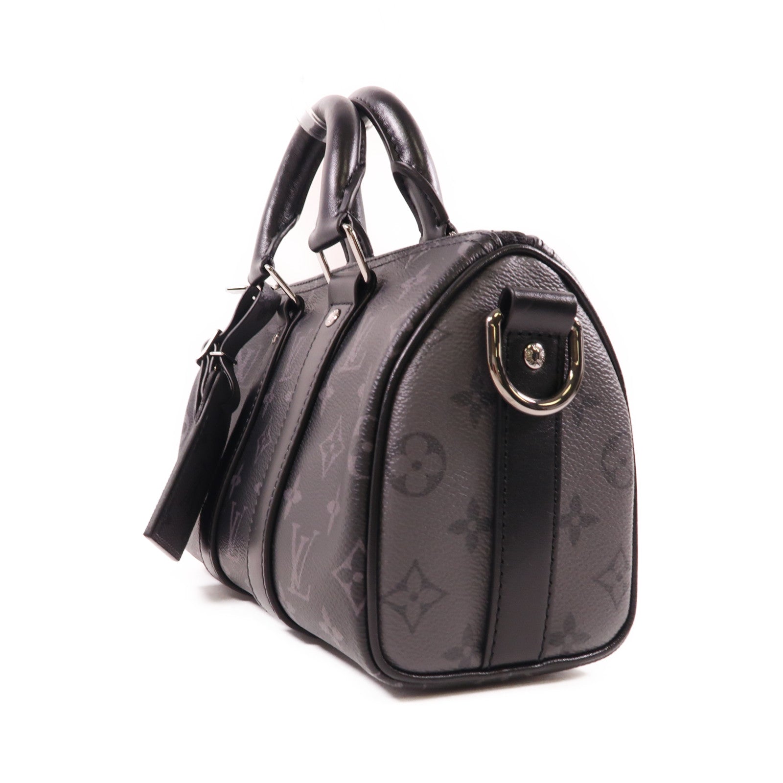 LOUIS VUITTON Monogram Eclipse Keepall Bandouliere 25銀扣手挽肩背兩用袋