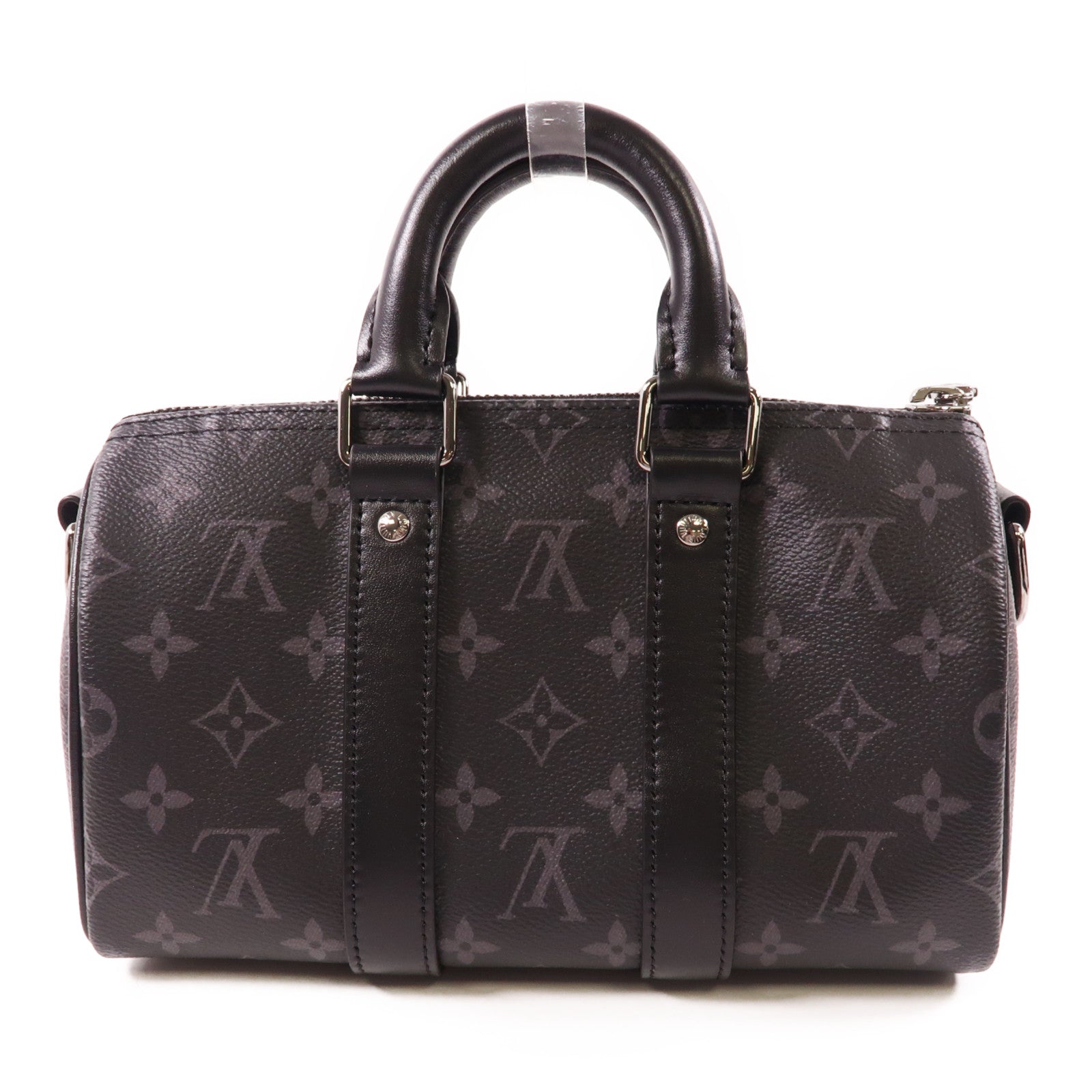 LOUIS VUITTON Monogram Eclipse Keepall Bandouliere 25銀扣手挽肩背兩用袋