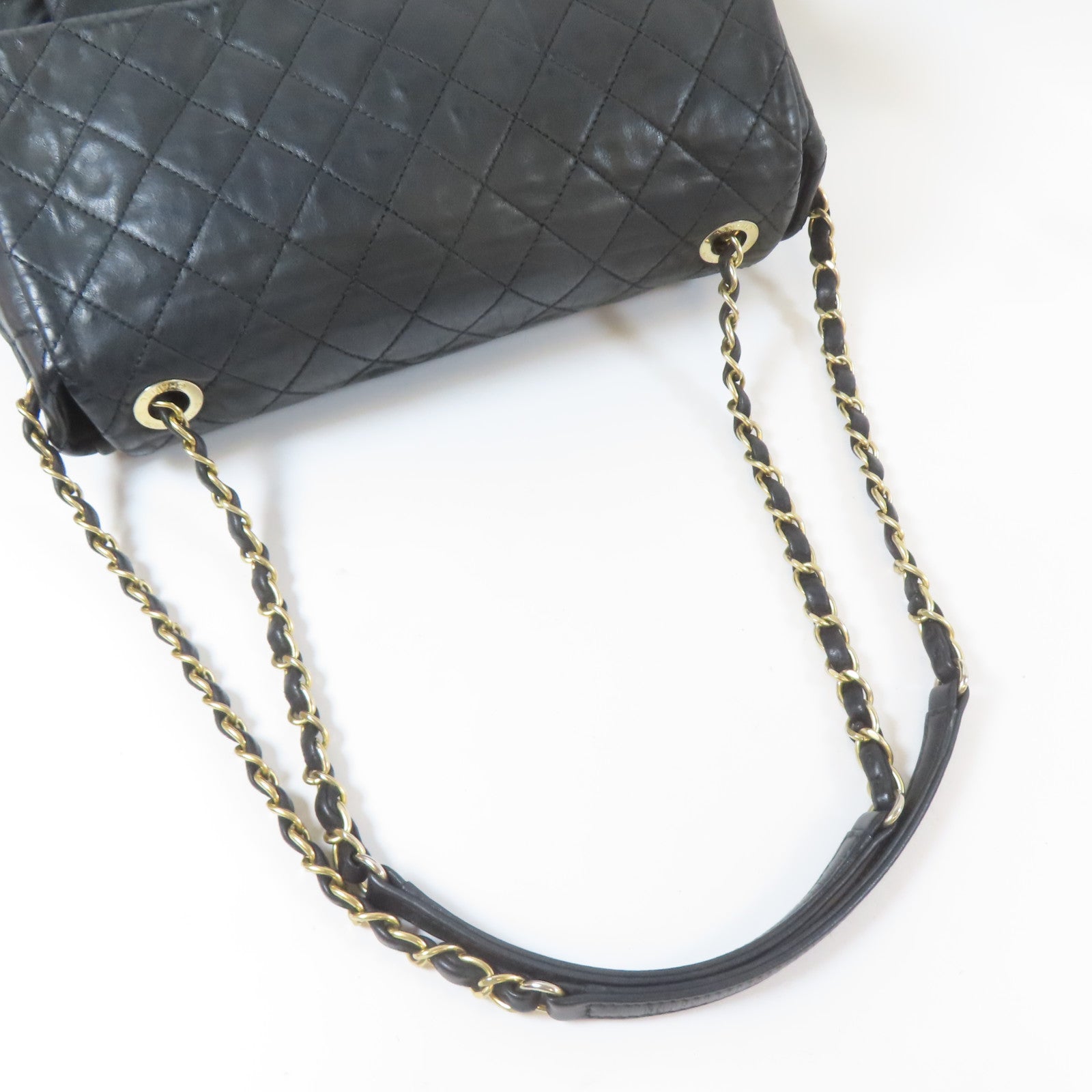 CHANEL 菱格牛皮皮革Chain Shoulder Bag金扣鏈帶肩背袋黑色