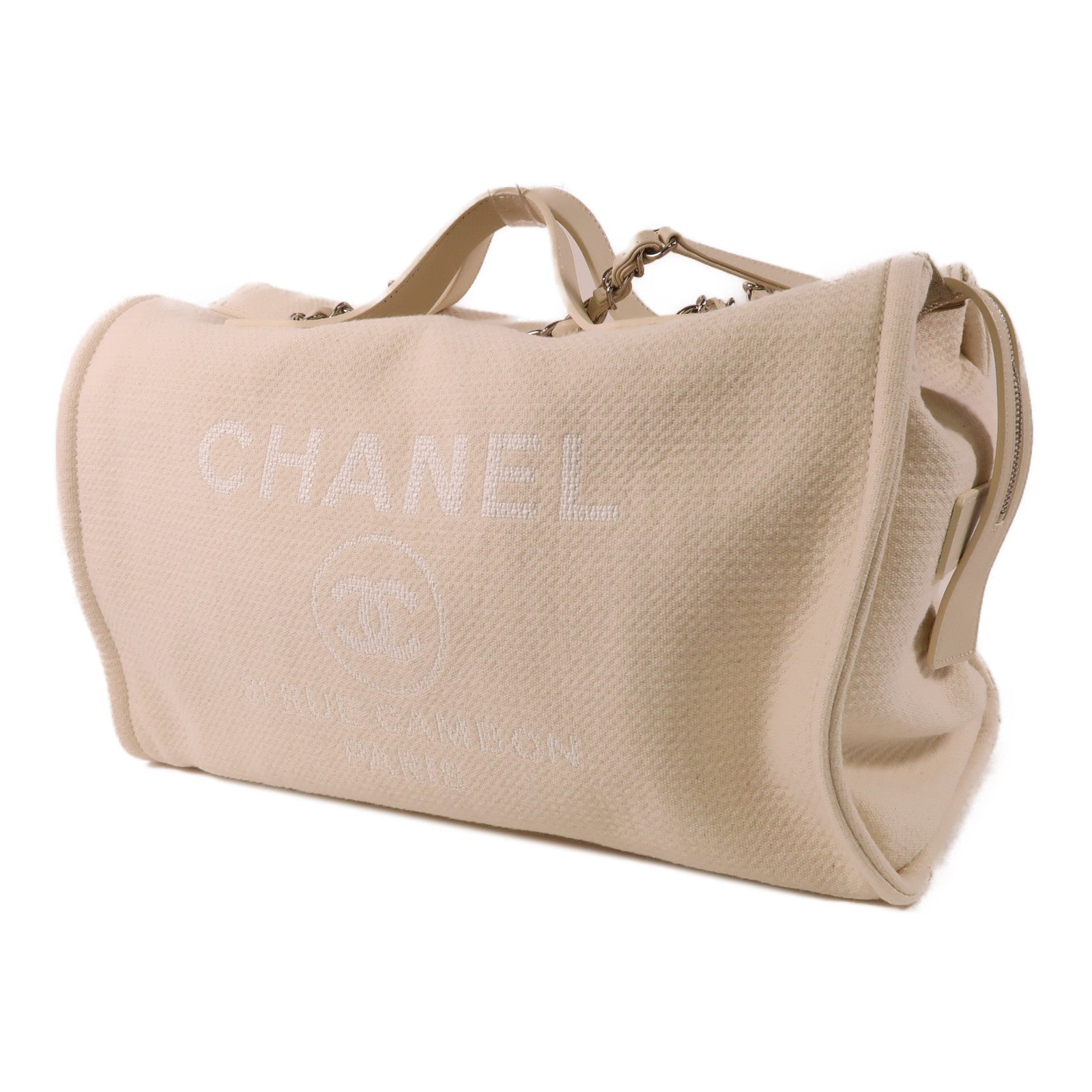 CHANEL 帆布Deauville Tote Bag銀扣手挽肩背兩用袋