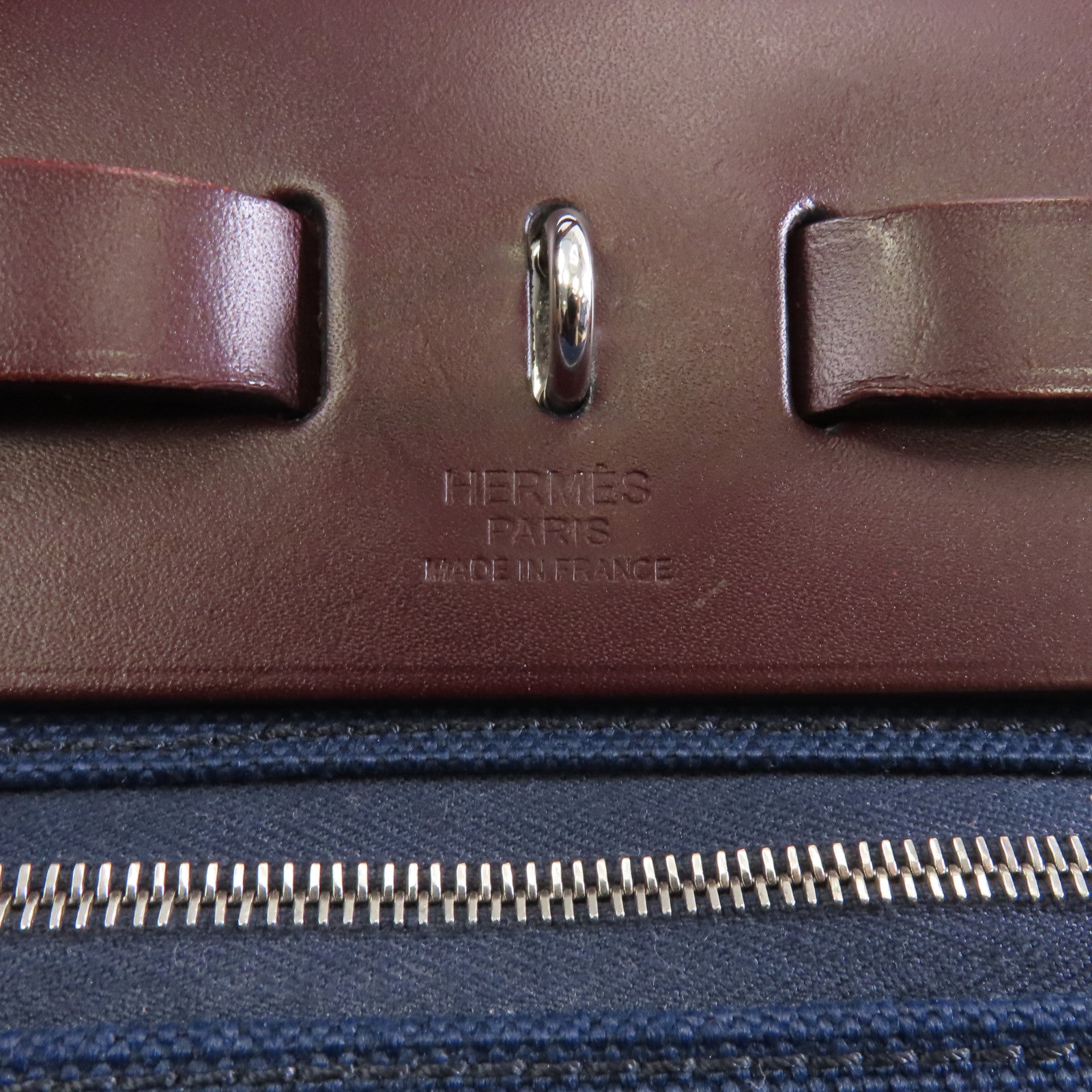 HERMES 帆布/皮革Herbag PM銀扣手挽肩背兩用袋Blue Marine深藍色