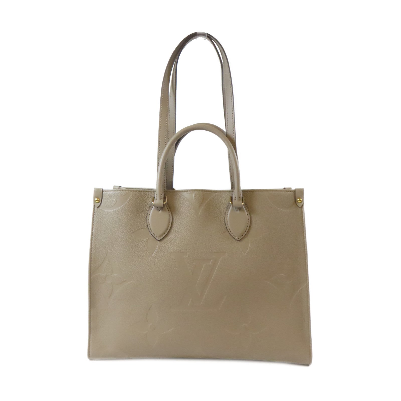 LOUIS VUITTON Monogram Empreinte OnTheGo MM金扣手挽肩背兩用袋米色