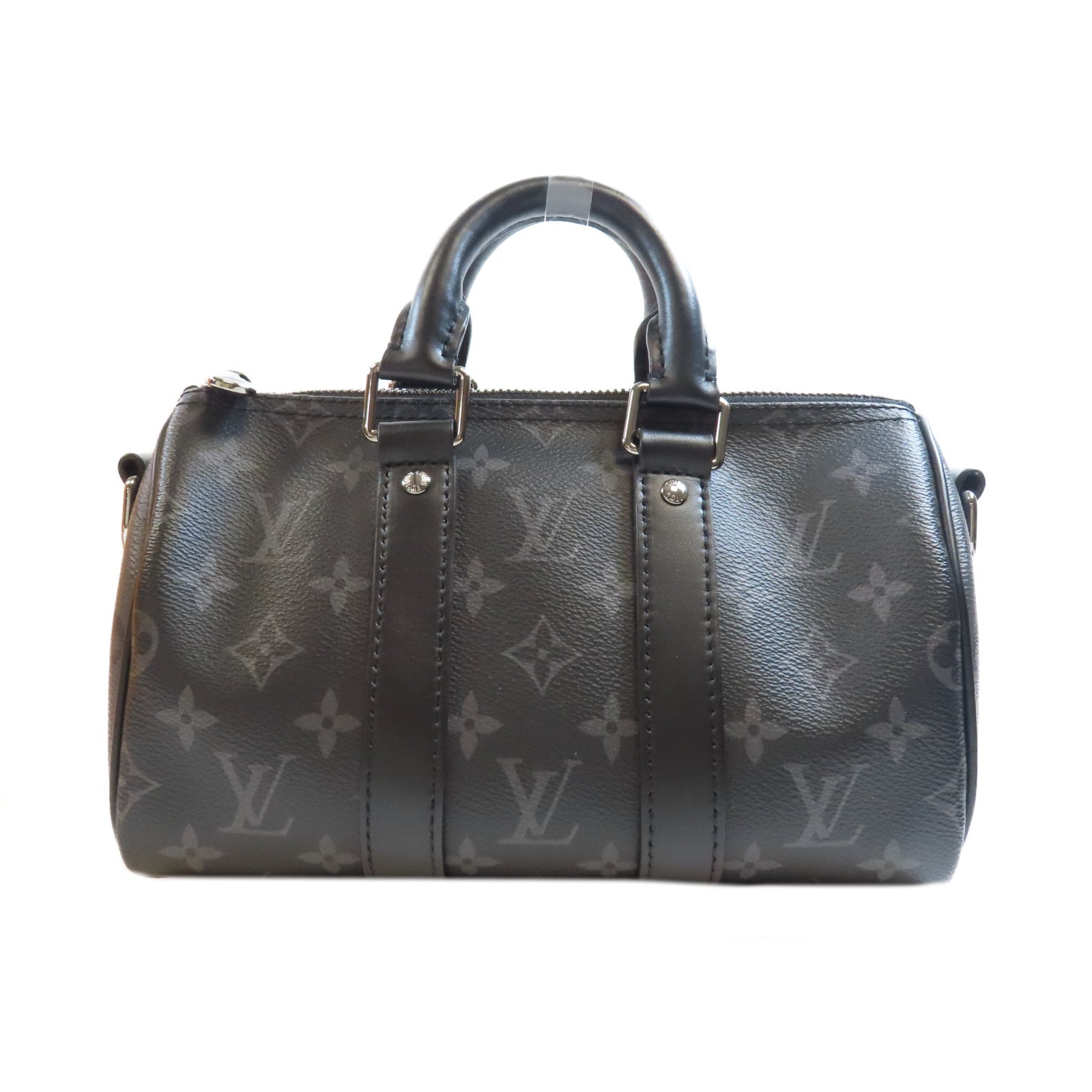 LOUIS VUITTON Monogram Eclipse Keepall Bandouliere 25手挽肩背兩用袋黑色