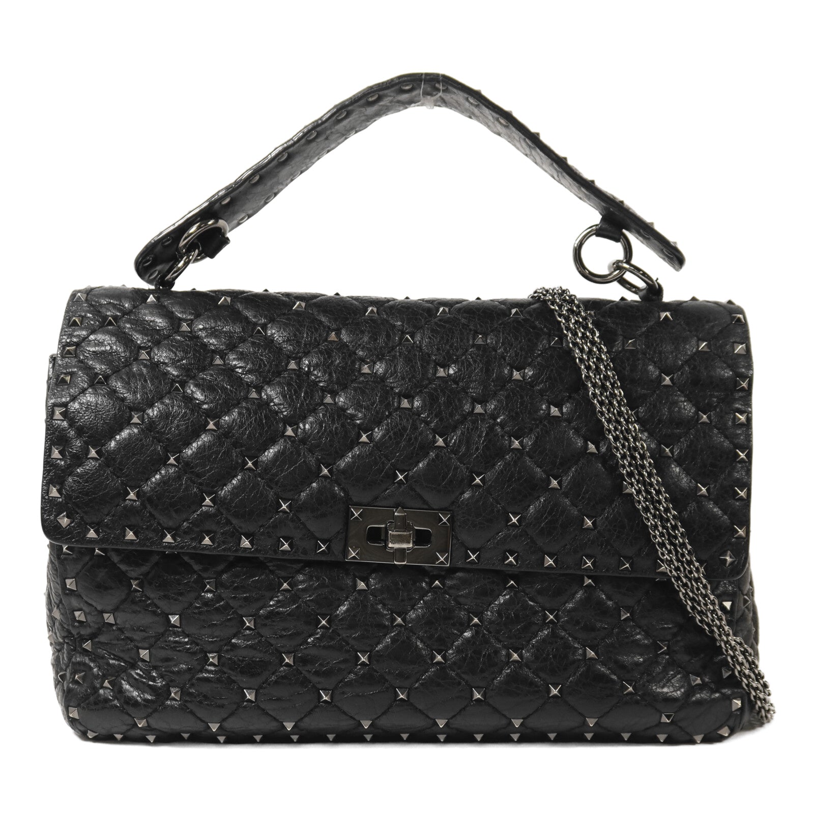 Valentino 牛皮皮革Rockstud Spike銀扣鏈帶手挽肩背兩用袋