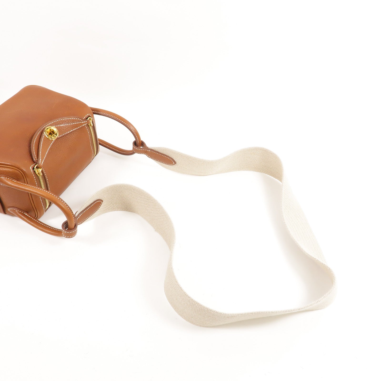 HERMES Barenia皮革Mini Lindy金扣手挽肩背兩用袋Fauve