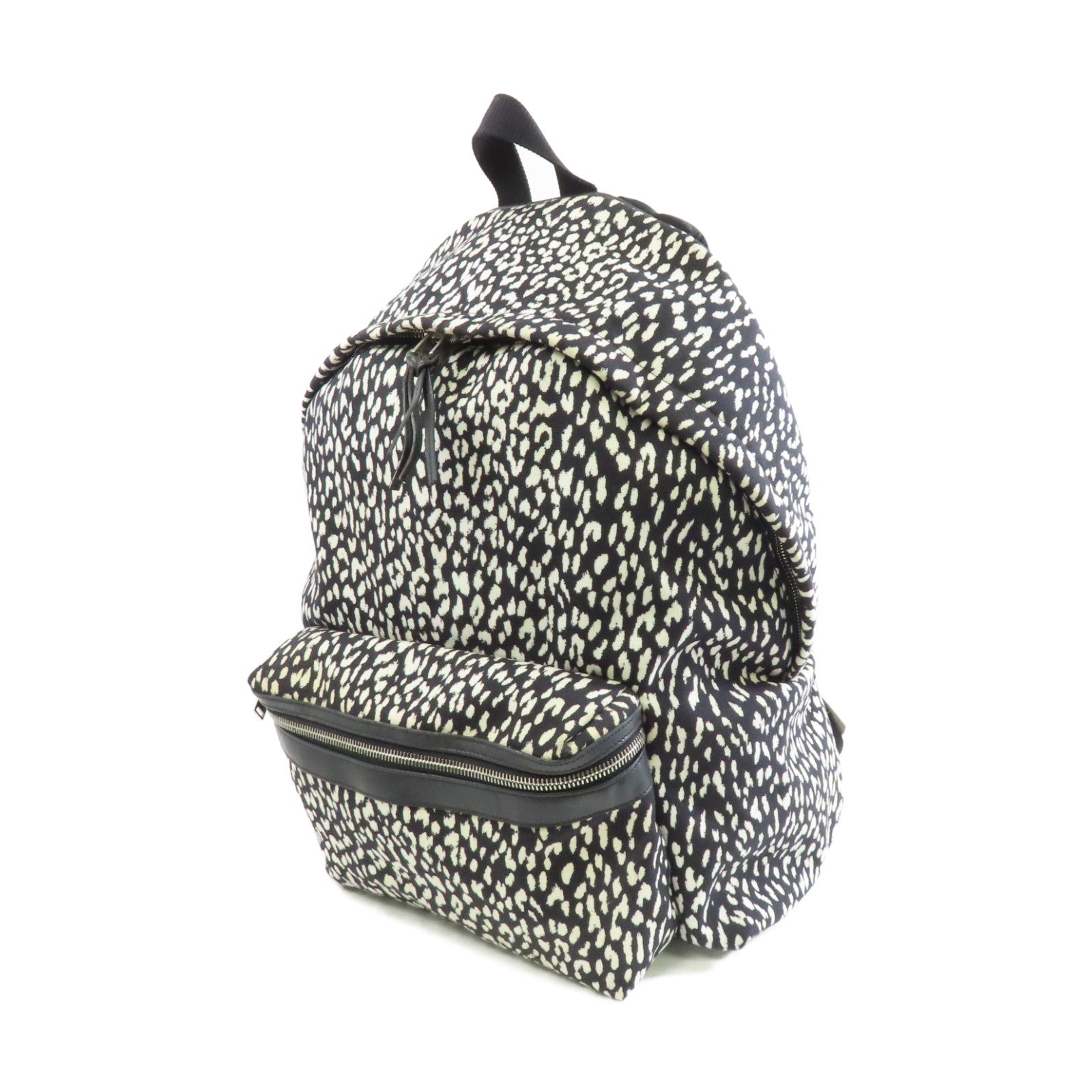 SAINT LAURENT 帆布Backpack銀扣背包黑色/白色