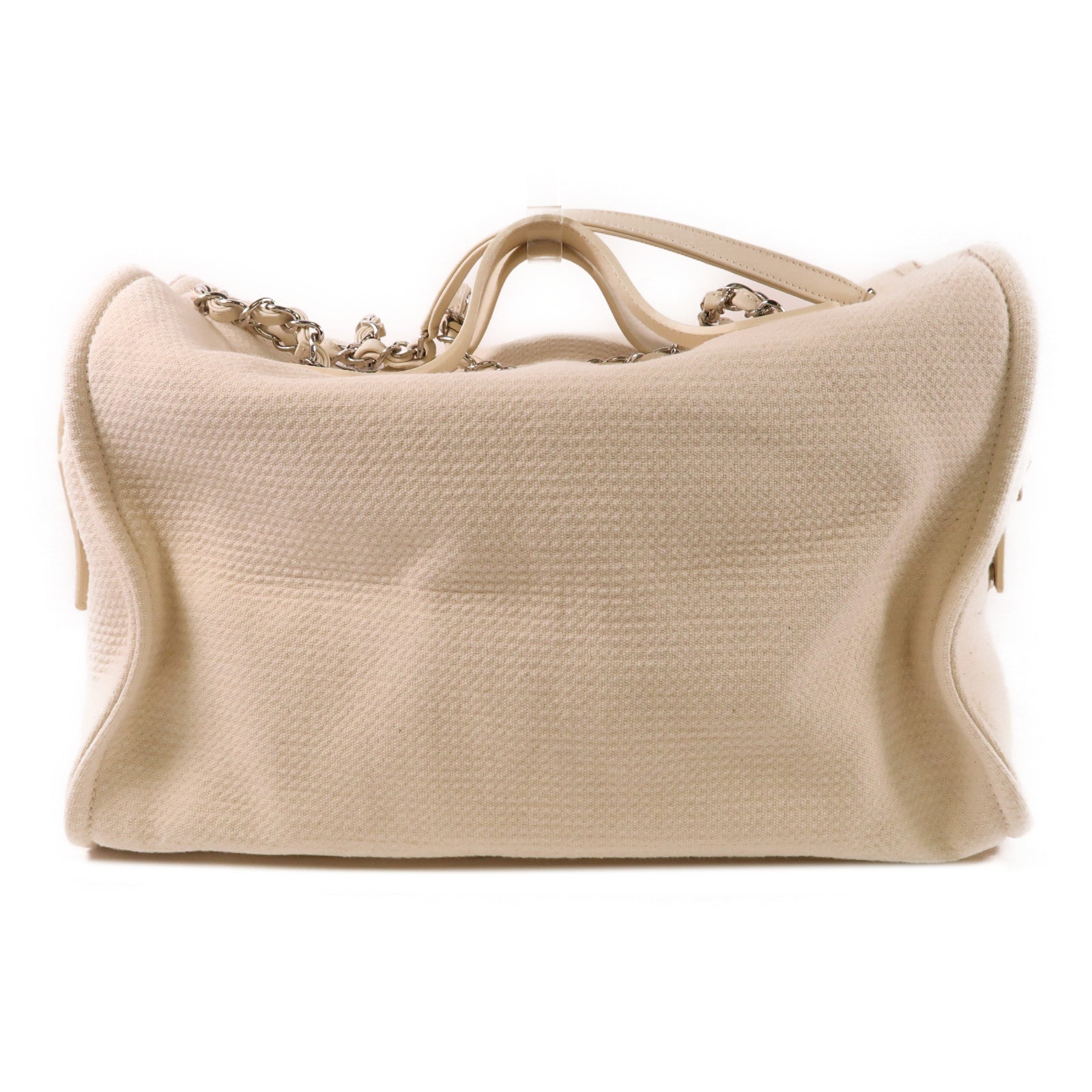 CHANEL 帆布Deauville Tote Bag銀扣手挽肩背兩用袋