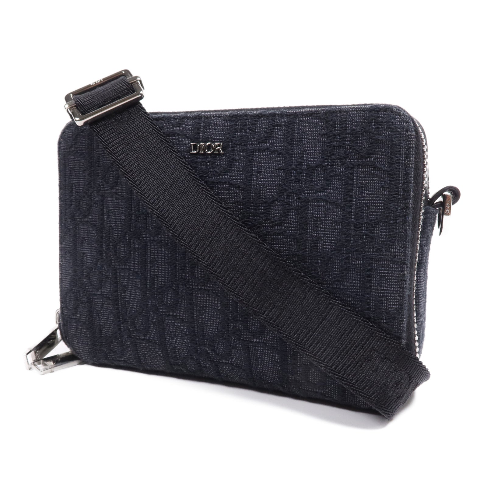 Dior 帆布Oblique Zipped Pouch銀扣肩背袋