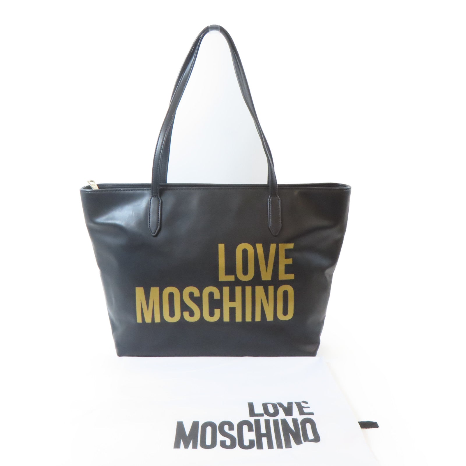 MOSCHINO 塗層帆布Shoulder Tote金扣肩背袋/手挽袋黑色