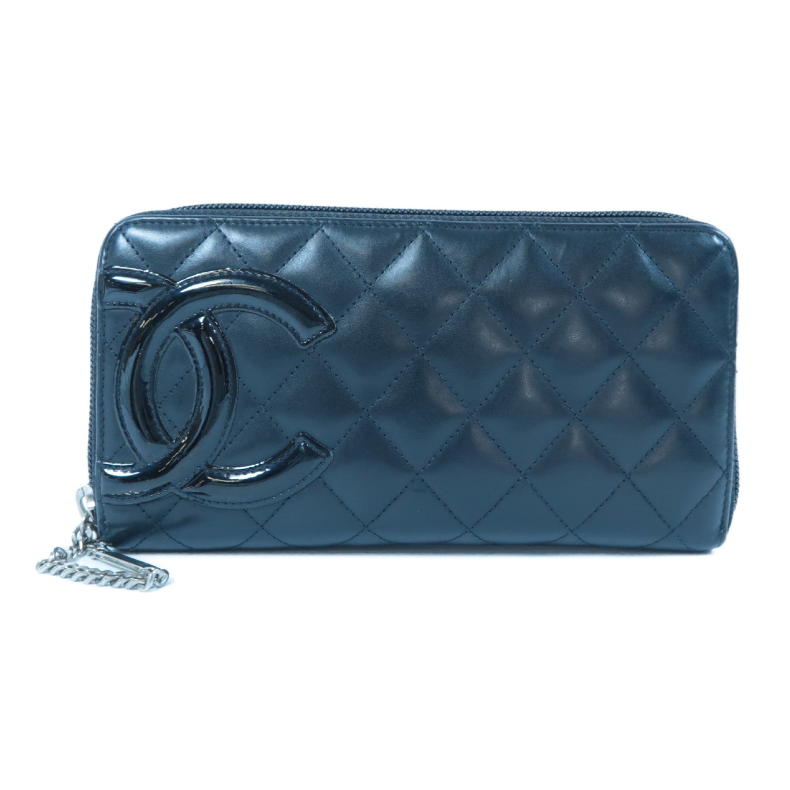 CHANEL 【激減優惠】菱格羊皮皮革Cambon Line Zipper Long Wallet銀扣長錢包黑色