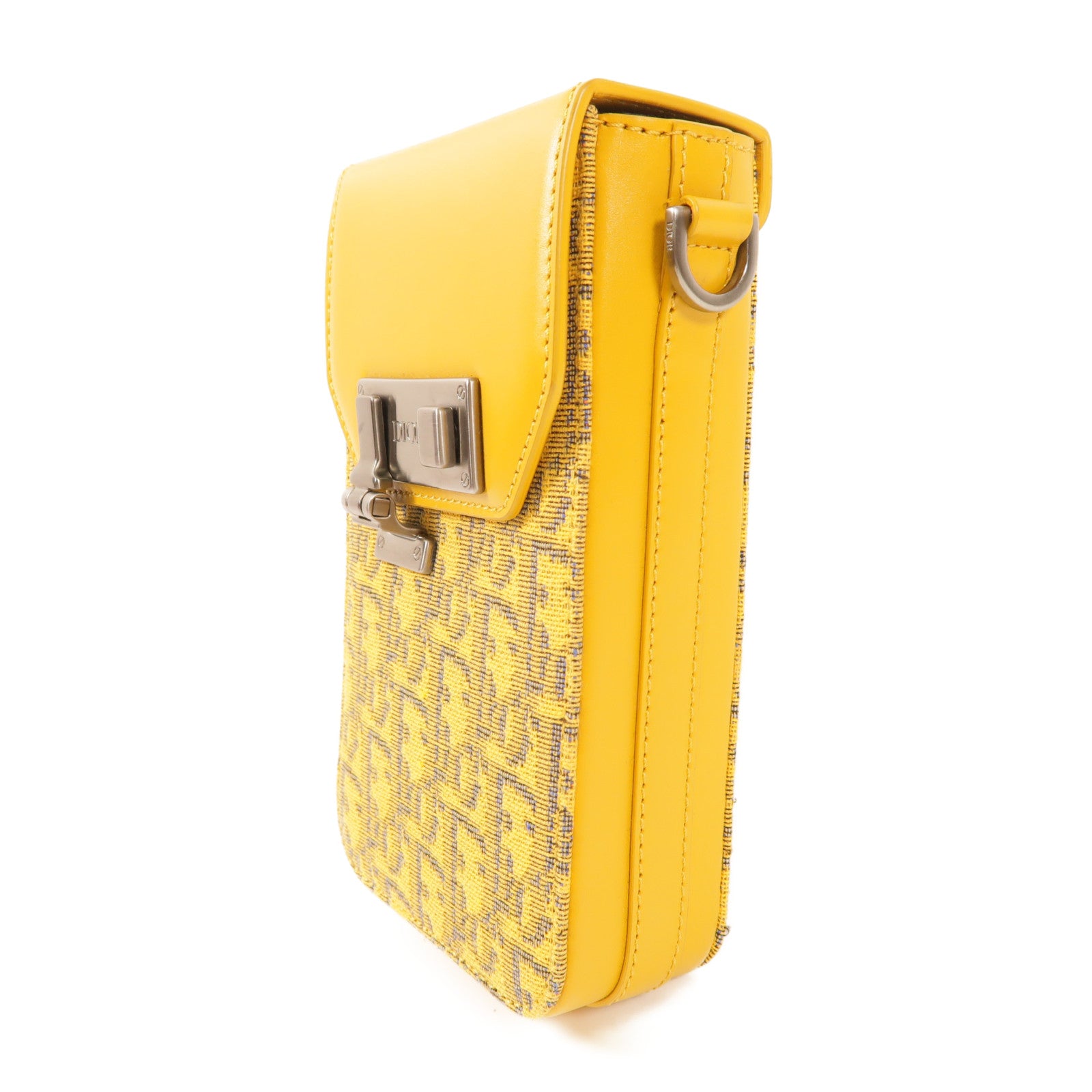 Dior 帆布/牛皮皮革Lock Phone Pouch銀扣肩背袋