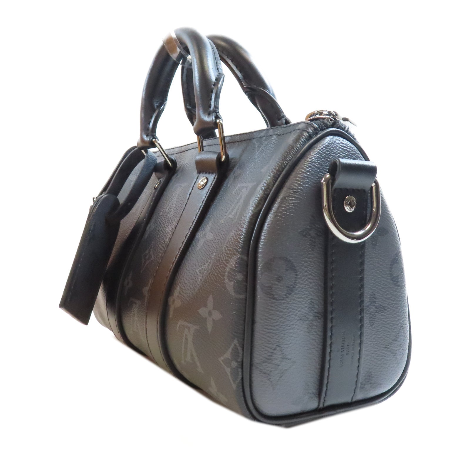 LOUIS VUITTON Monogram Eclipse Keepall Bandouliere 25手挽肩背兩用袋黑色