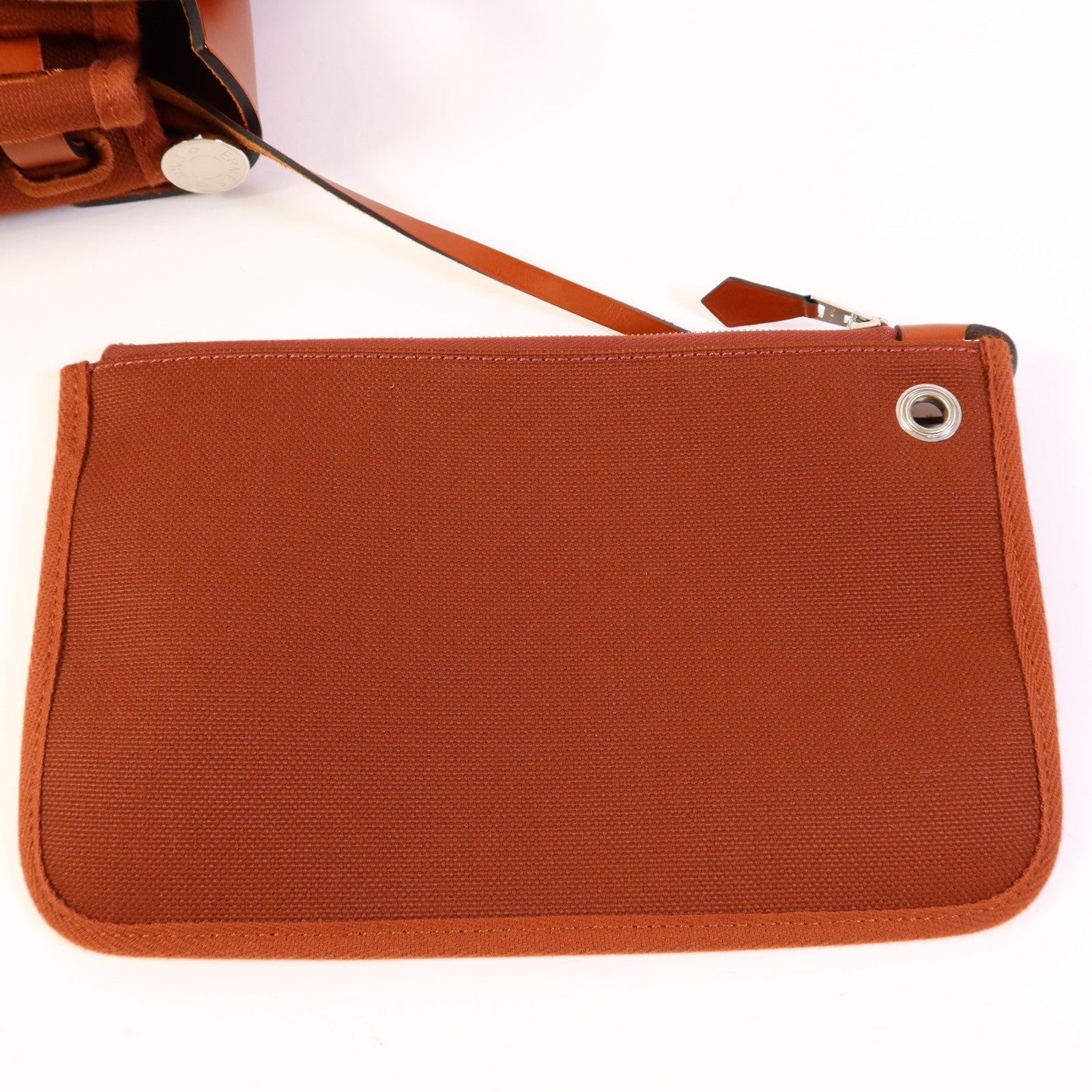 HERMES 帆布Herbag PM銀扣手挽肩背兩用袋Brique