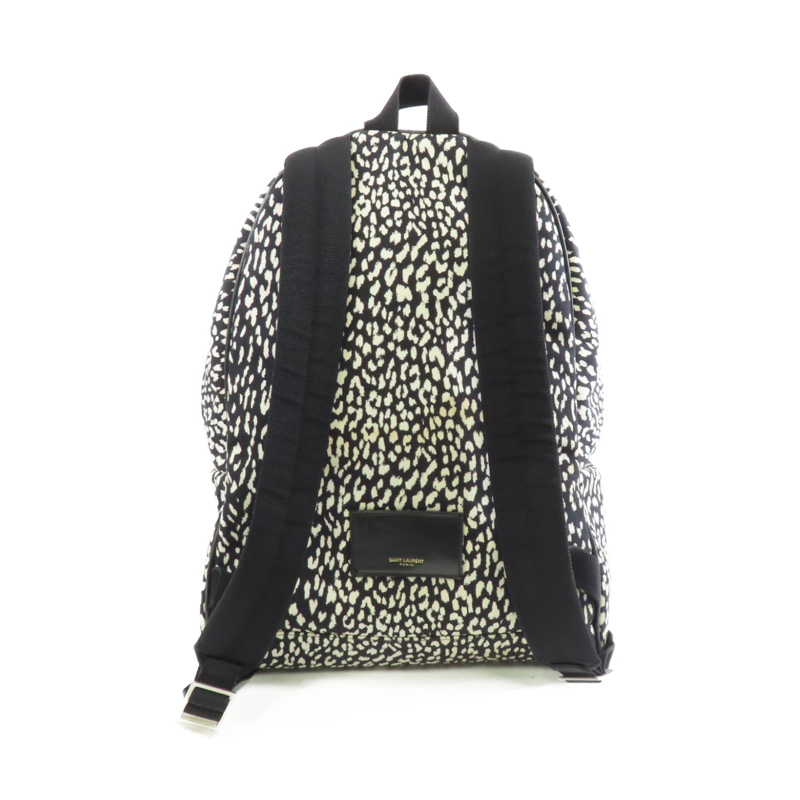 SAINT LAURENT 帆布Backpack銀扣背包黑色/白色