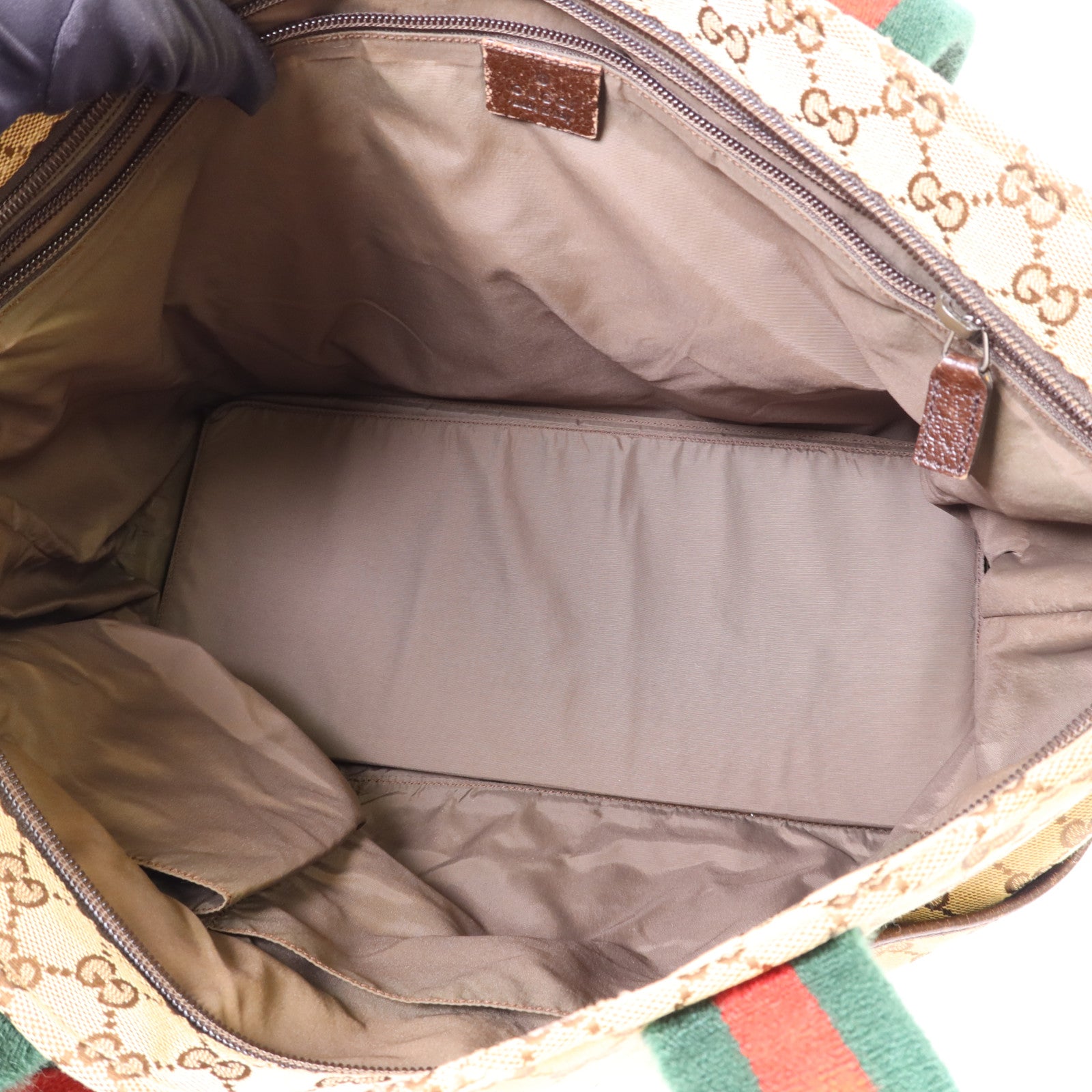 GUCCI 帆布Tote Bag銀扣肩背袋