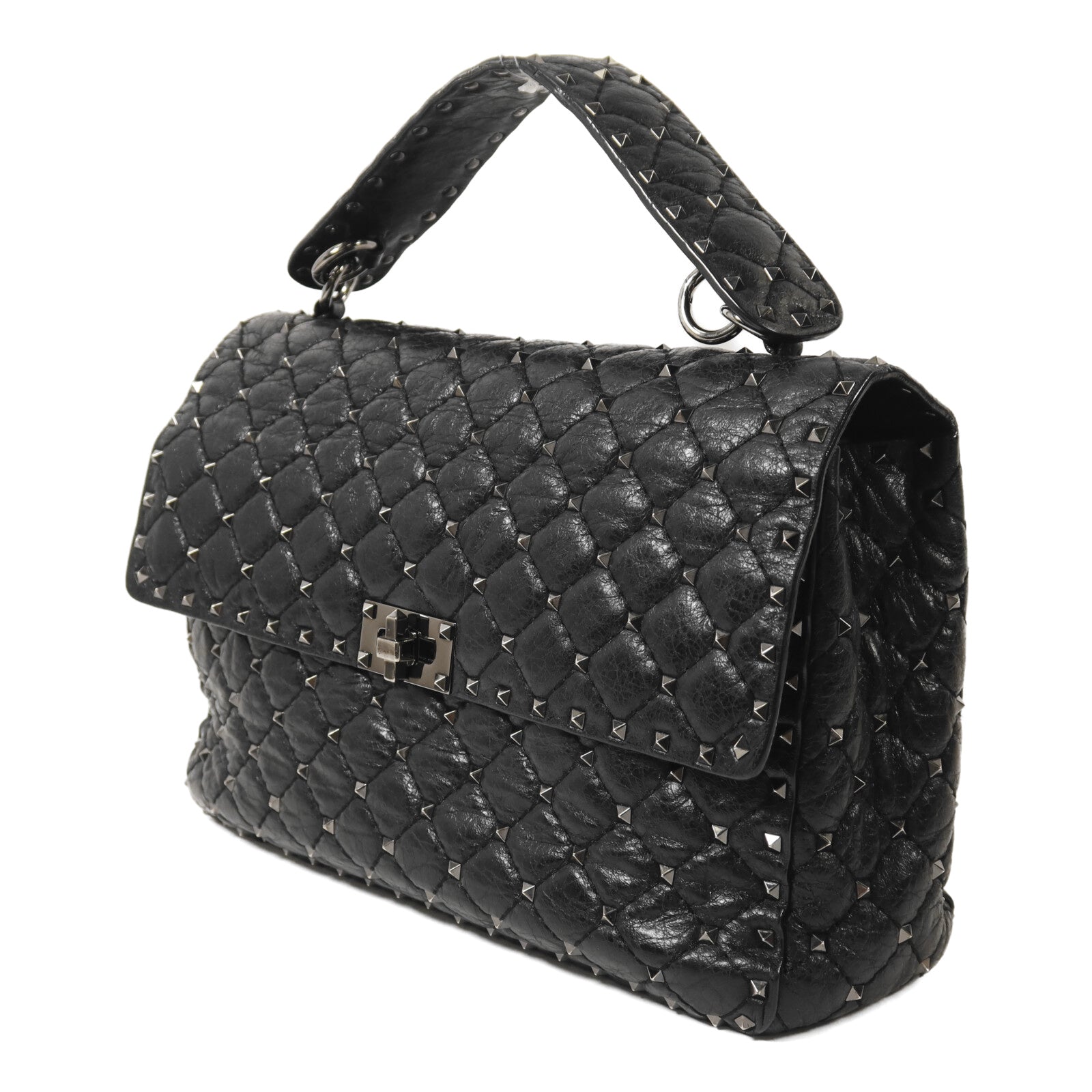 Valentino 牛皮皮革Rockstud Spike銀扣鏈帶手挽肩背兩用袋