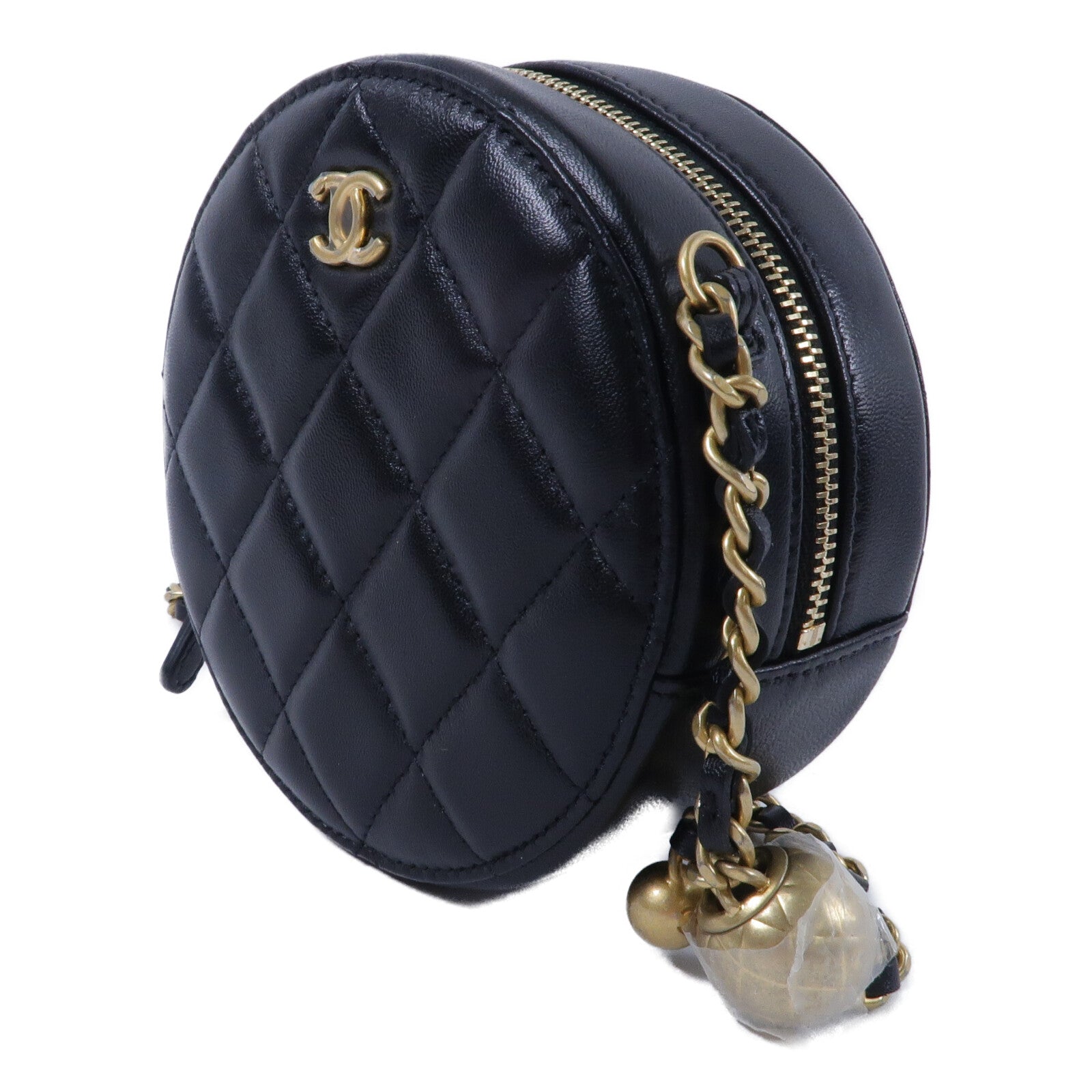 CHANEL 羊皮皮革Pearl Crush Round鏈帶肩背袋