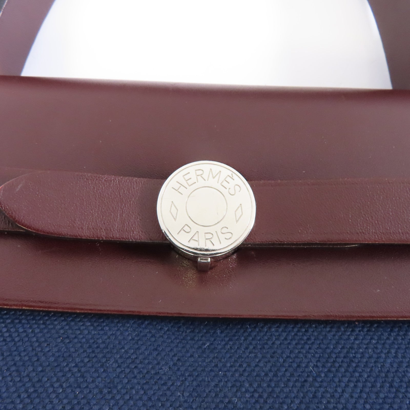 HERMES 帆布/皮革Herbag PM銀扣手挽肩背兩用袋Blue Marine深藍色