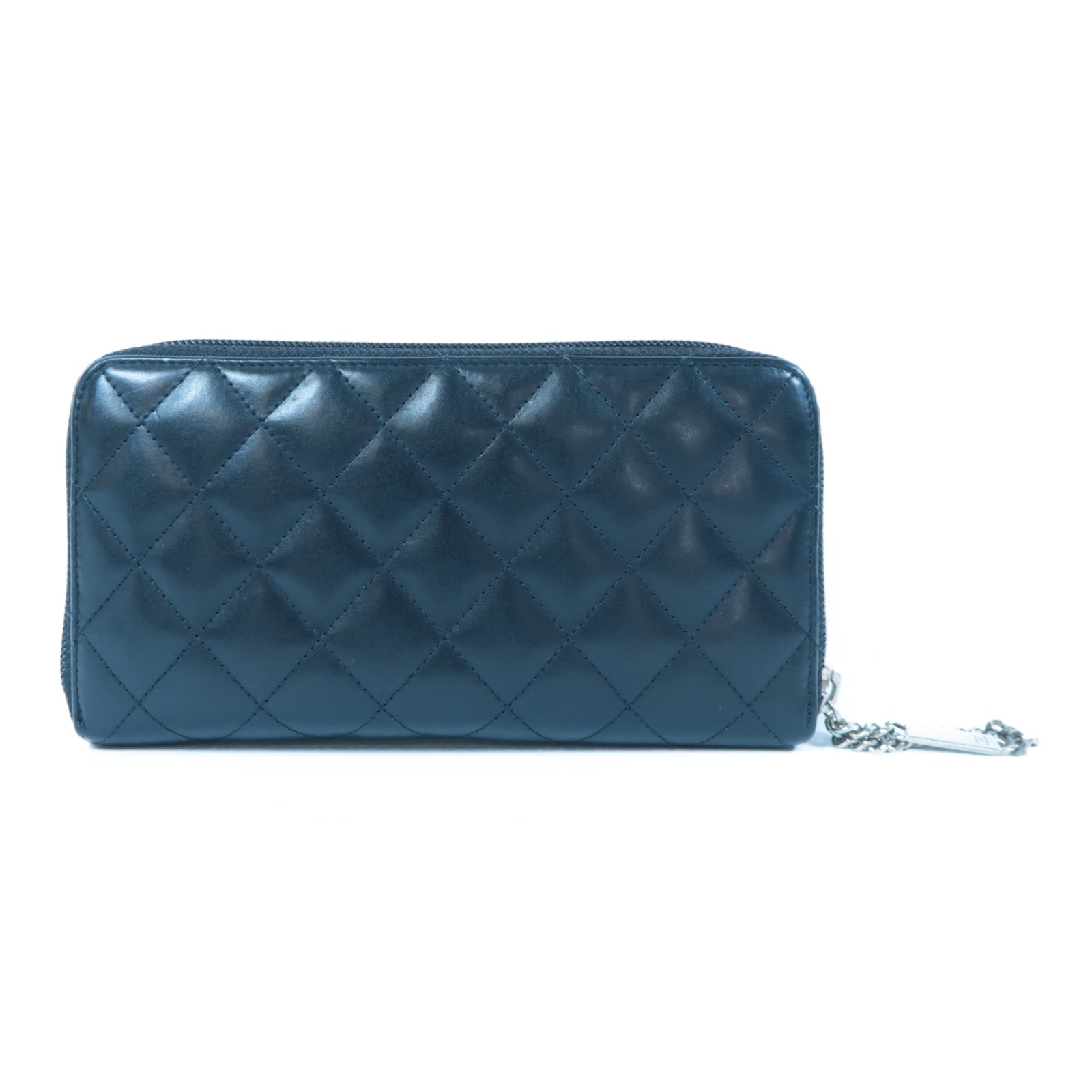 CHANEL 【激減優惠】菱格羊皮皮革Cambon Line Zipper Long Wallet銀扣長錢包黑色