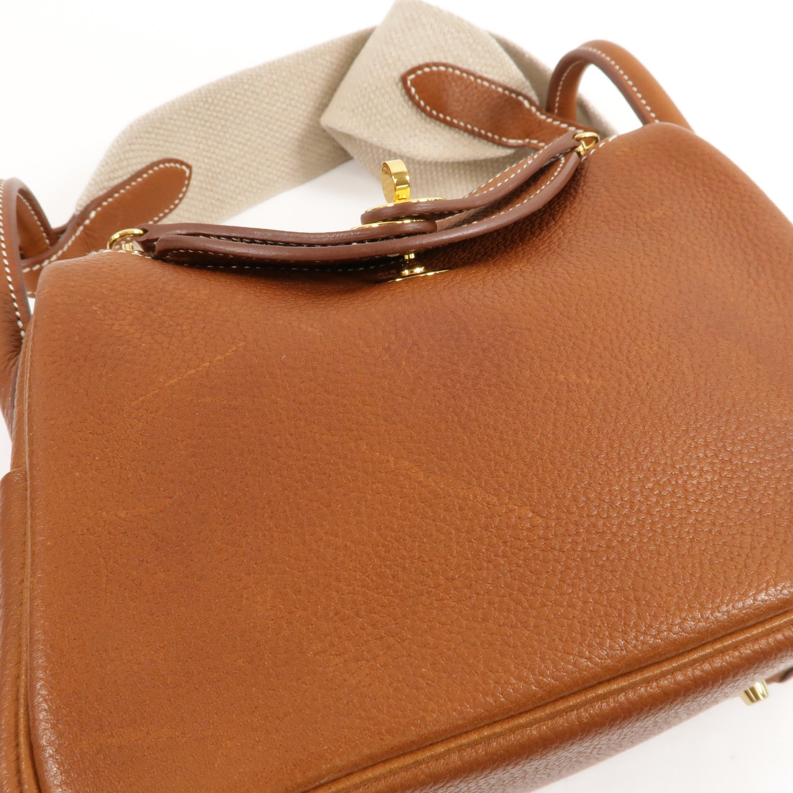 HERMES Barenia皮革Mini Lindy金扣手挽肩背兩用袋Fauve