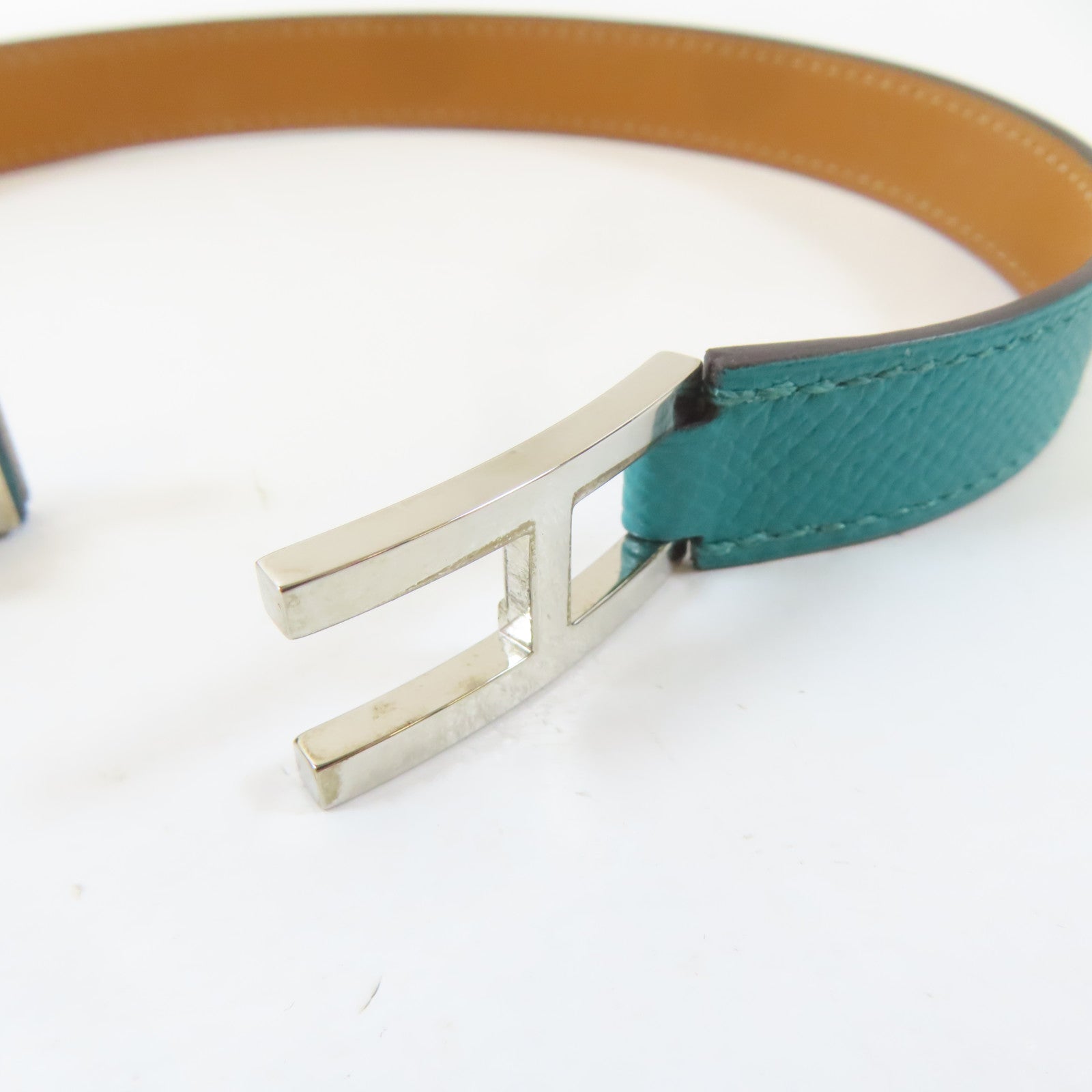 HERMES 【激減優惠】Epsom皮革Drag Double手鐲Bleu Paon/綠色