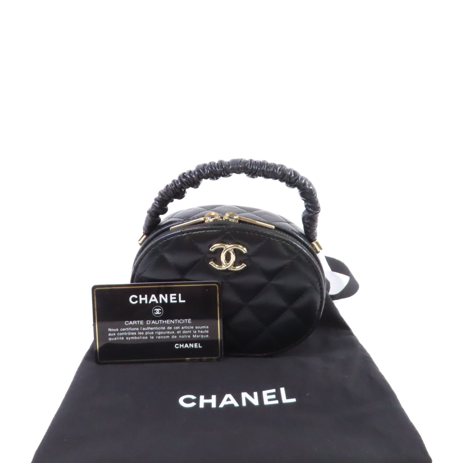 CHANEL 菱格牛皮皮革Hand Bag金扣手挽袋黑色
