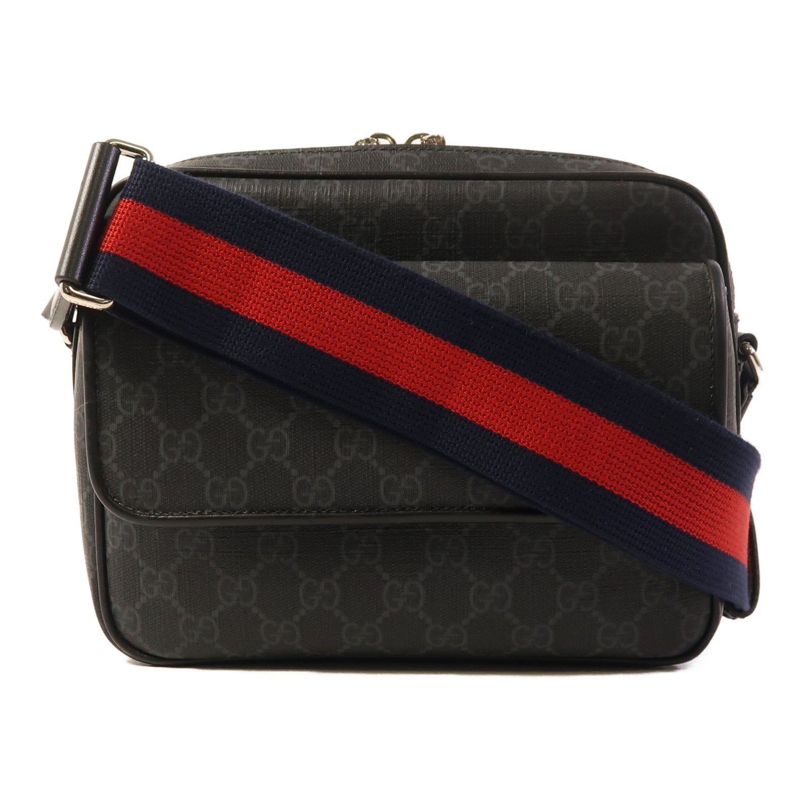 GUCCI 塗層帆布Crossbody Bag銀扣肩背袋