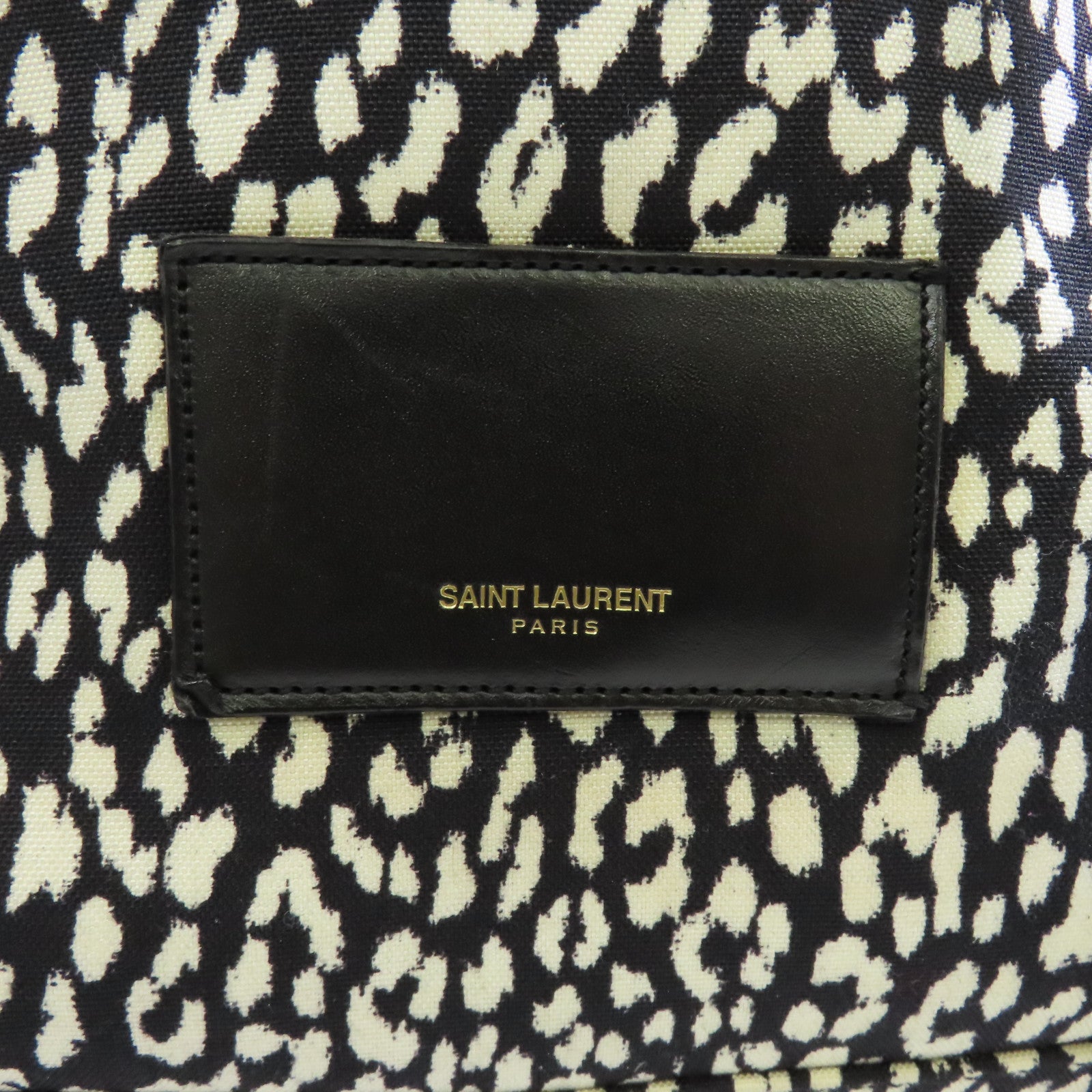 SAINT LAURENT 帆布Backpack銀扣背包黑色/白色