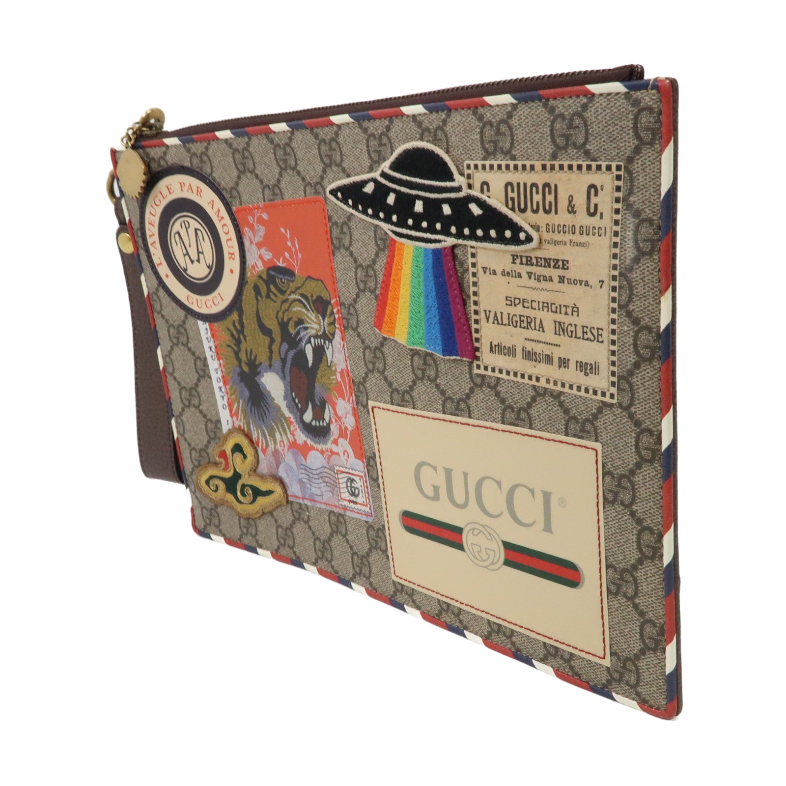 GUCCI 塗層帆布GG Supreme Clutch Bag金扣手拿包啡色