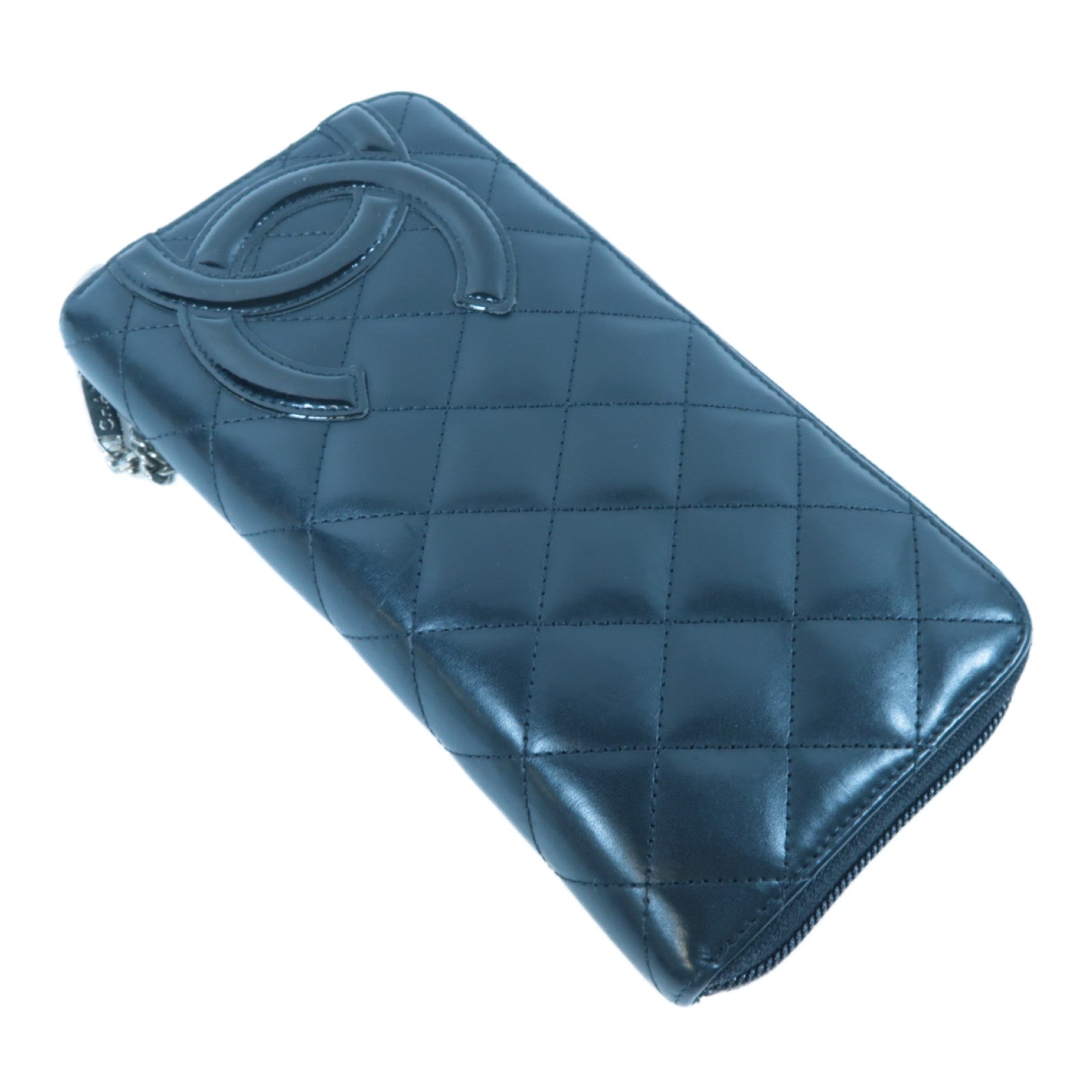 CHANEL 【激減優惠】菱格羊皮皮革Cambon Line Zipper Long Wallet銀扣長錢包黑色