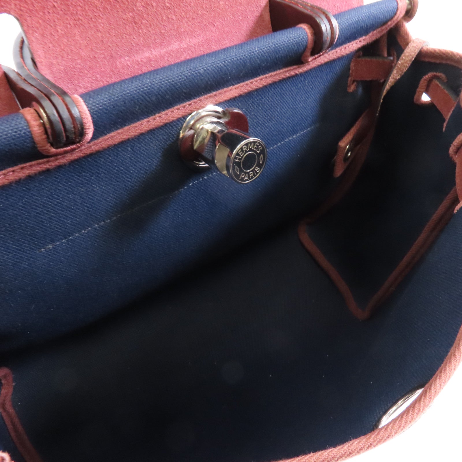 HERMES 帆布/皮革Herbag PM銀扣手挽肩背兩用袋Blue Marine深藍色