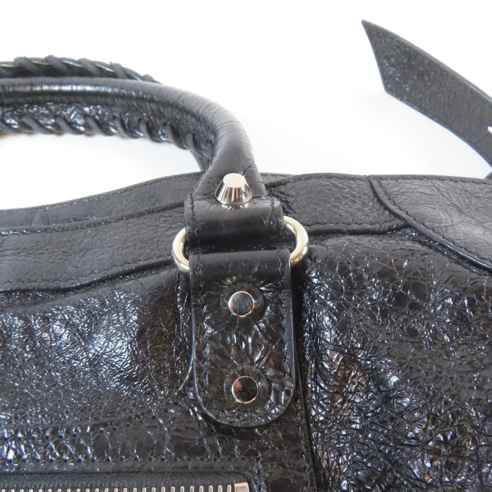 BALENCIAGA 牛皮皮革Shoulder Bag銀扣手挽肩背兩用袋黑色