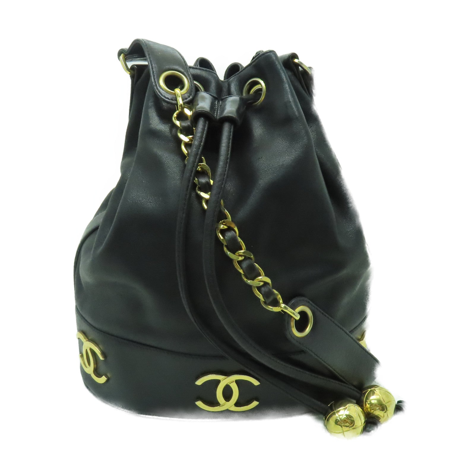CHANEL 【激減優惠】羊皮皮革Shoulder Bag金扣肩背袋黑色