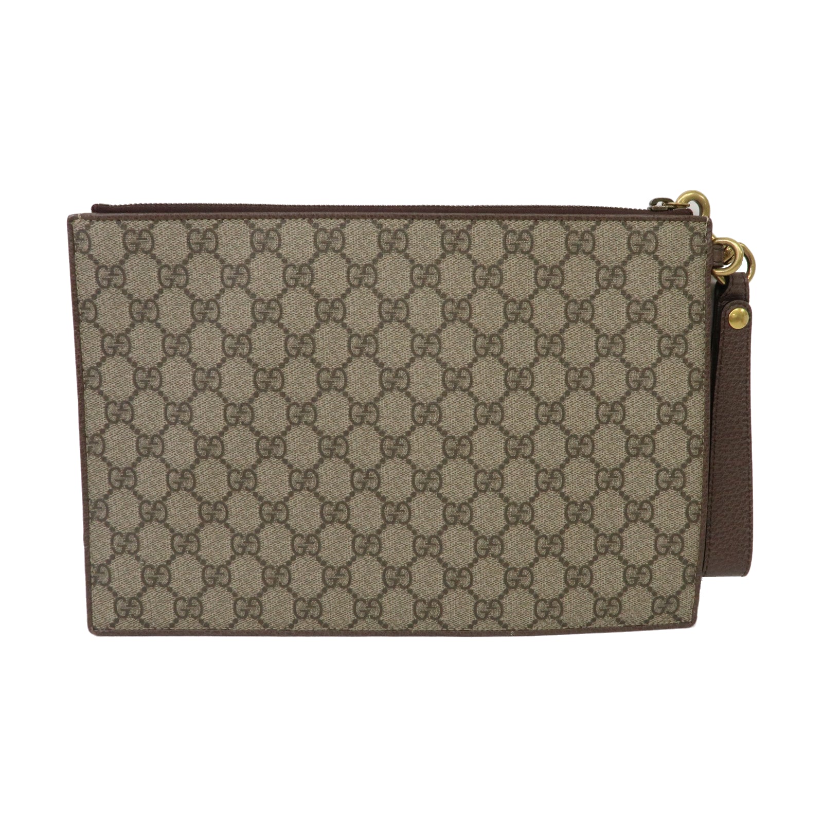 GUCCI 塗層帆布GG Supreme Clutch Bag金扣手拿包啡色