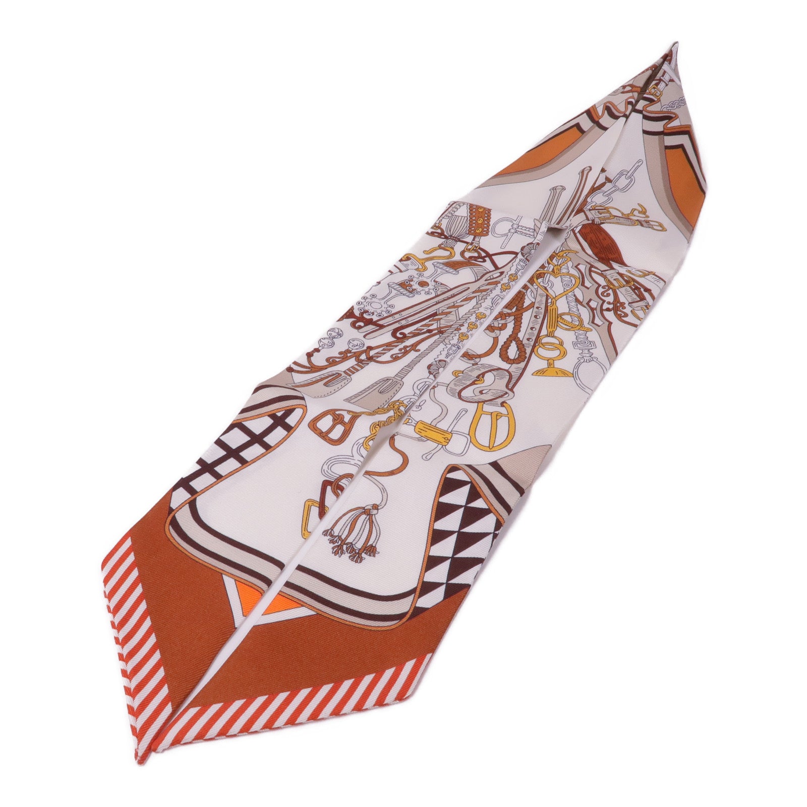 HERMES 絲質Twilly絲巾Blanc/Alezan/Etoupe