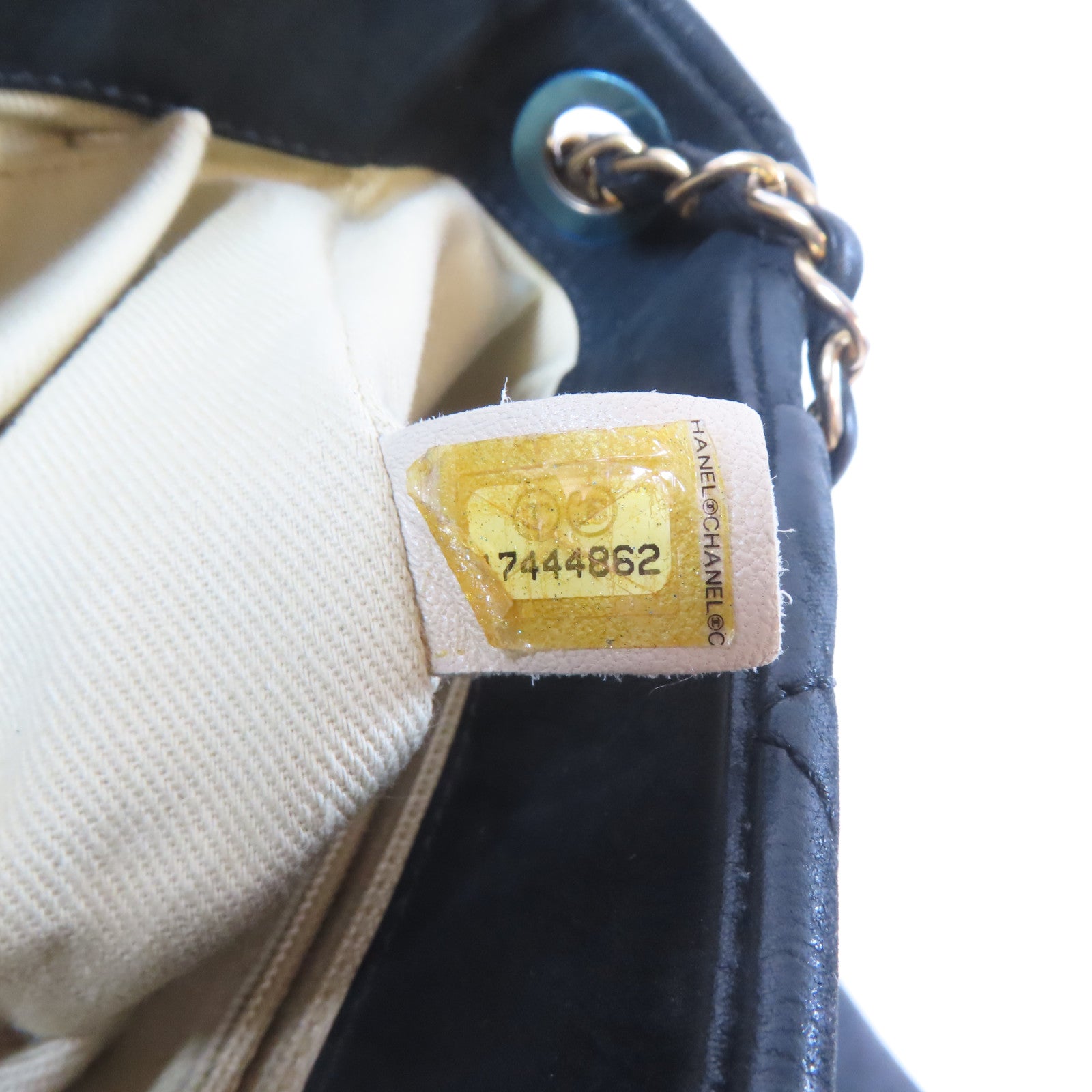 CHANEL 菱格牛皮皮革Chain Shoulder Bag金扣鏈帶肩背袋黑色