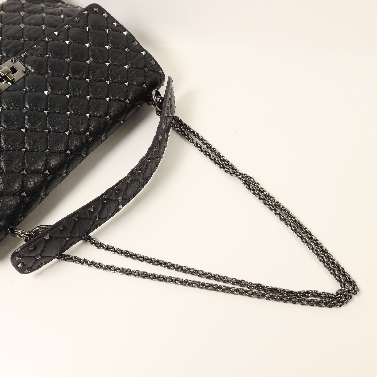 Valentino 牛皮皮革Rockstud Spike銀扣鏈帶手挽肩背兩用袋