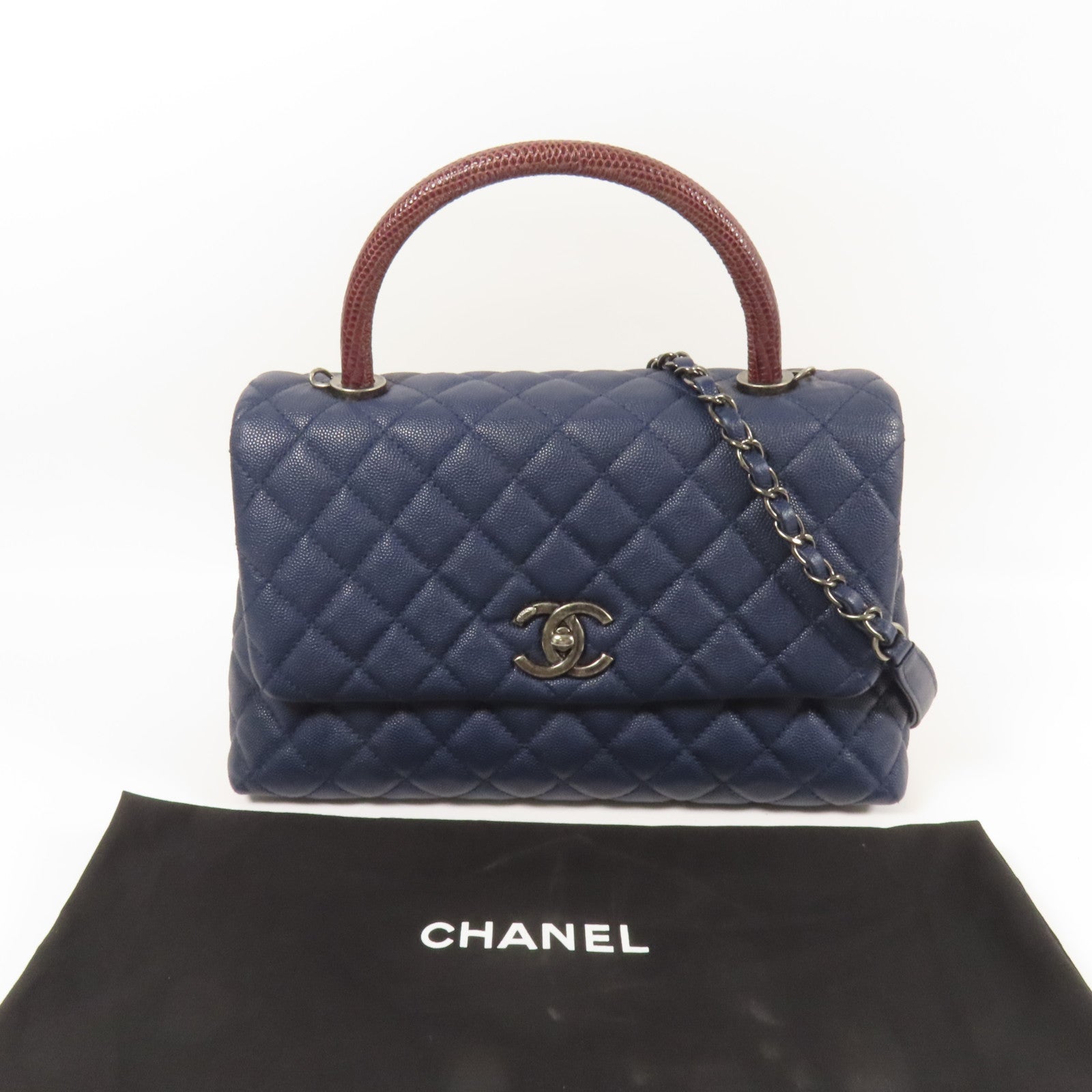 CHANEL 牛皮皮革/蜥蜴皮革Coco Handle Medium手挽肩背兩用袋