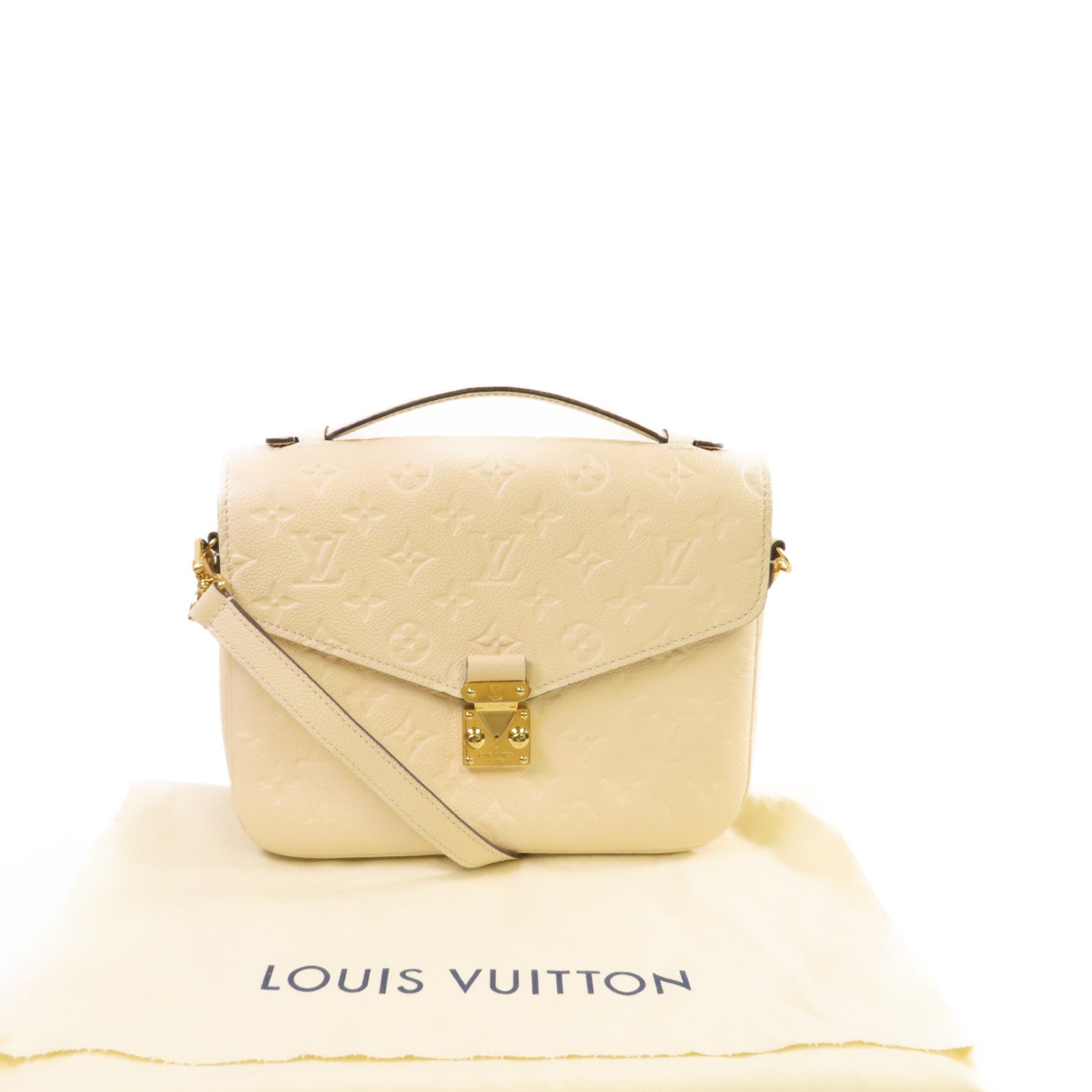 LOUIS VUITTON Monogram Empreinte Pochette Metis金扣手挽肩背兩用袋米色
