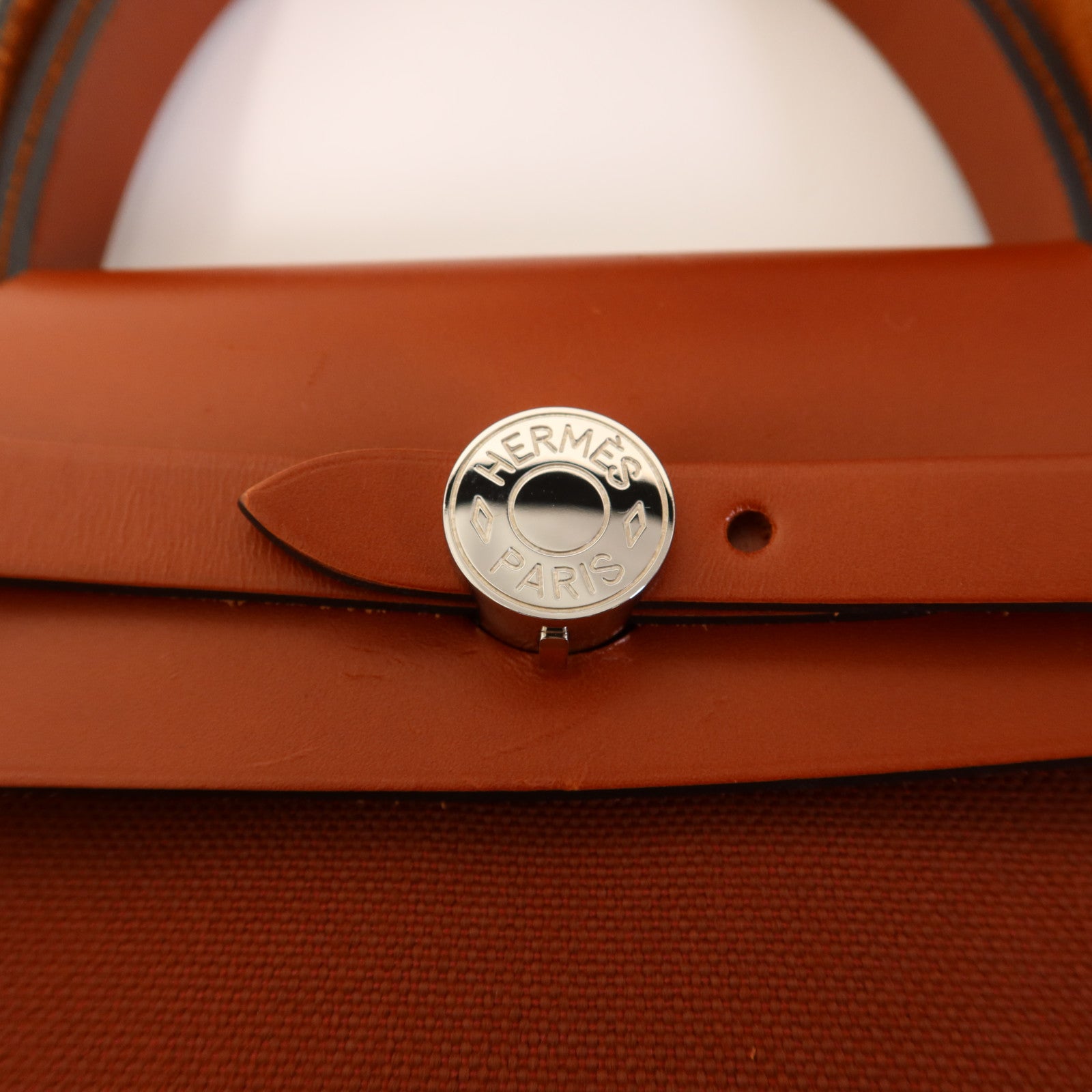 HERMES 帆布Herbag PM銀扣手挽肩背兩用袋Brique