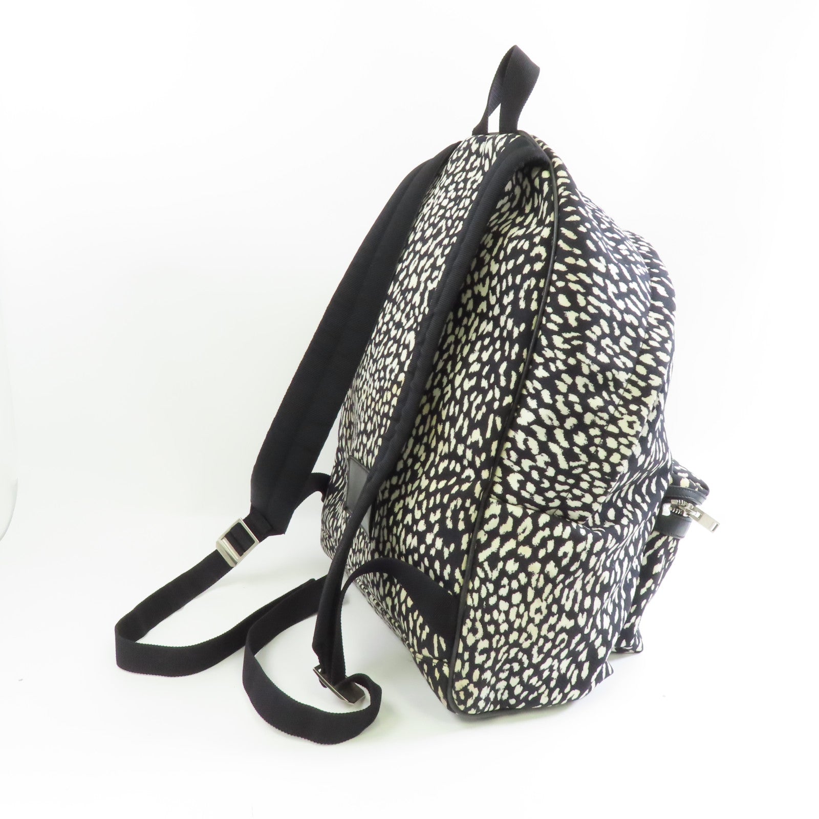 SAINT LAURENT 帆布Backpack銀扣背包黑色/白色