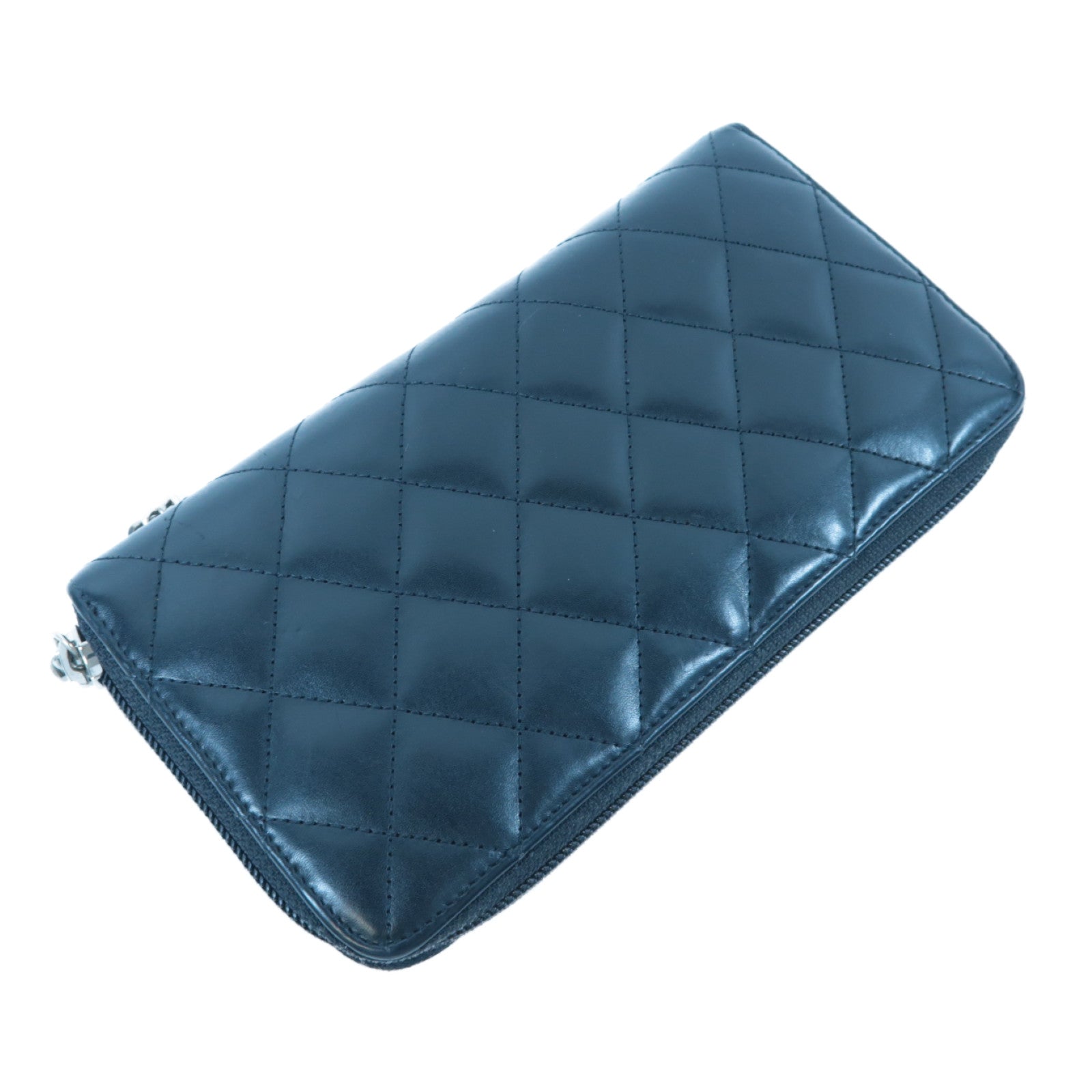 CHANEL 【激減優惠】菱格羊皮皮革Cambon Line Zipper Long Wallet銀扣長錢包黑色