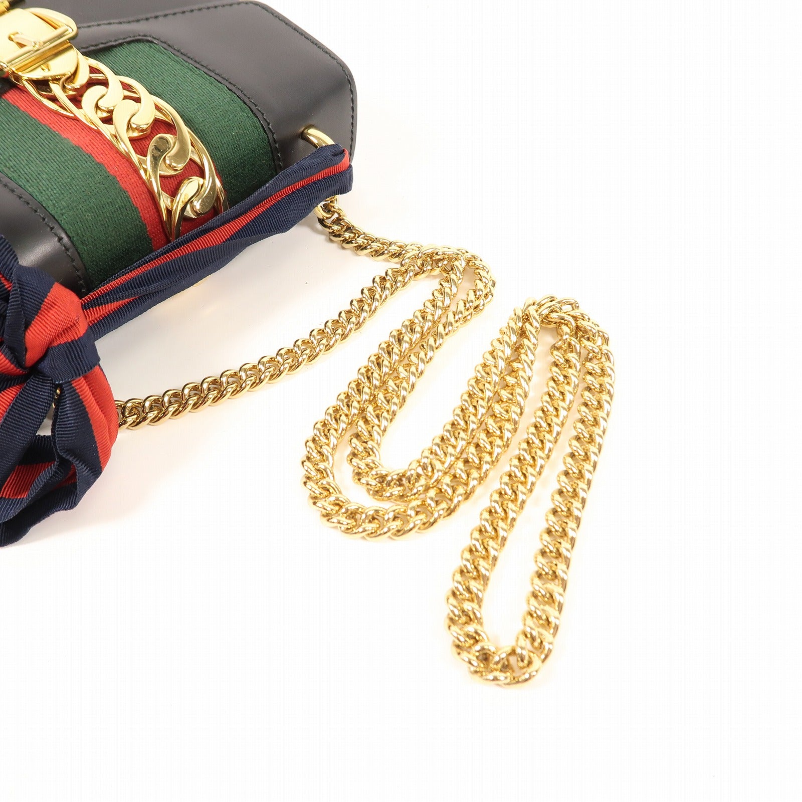 GUCCI 牛皮皮革Sylvie Mini金扣鏈帶肩背袋