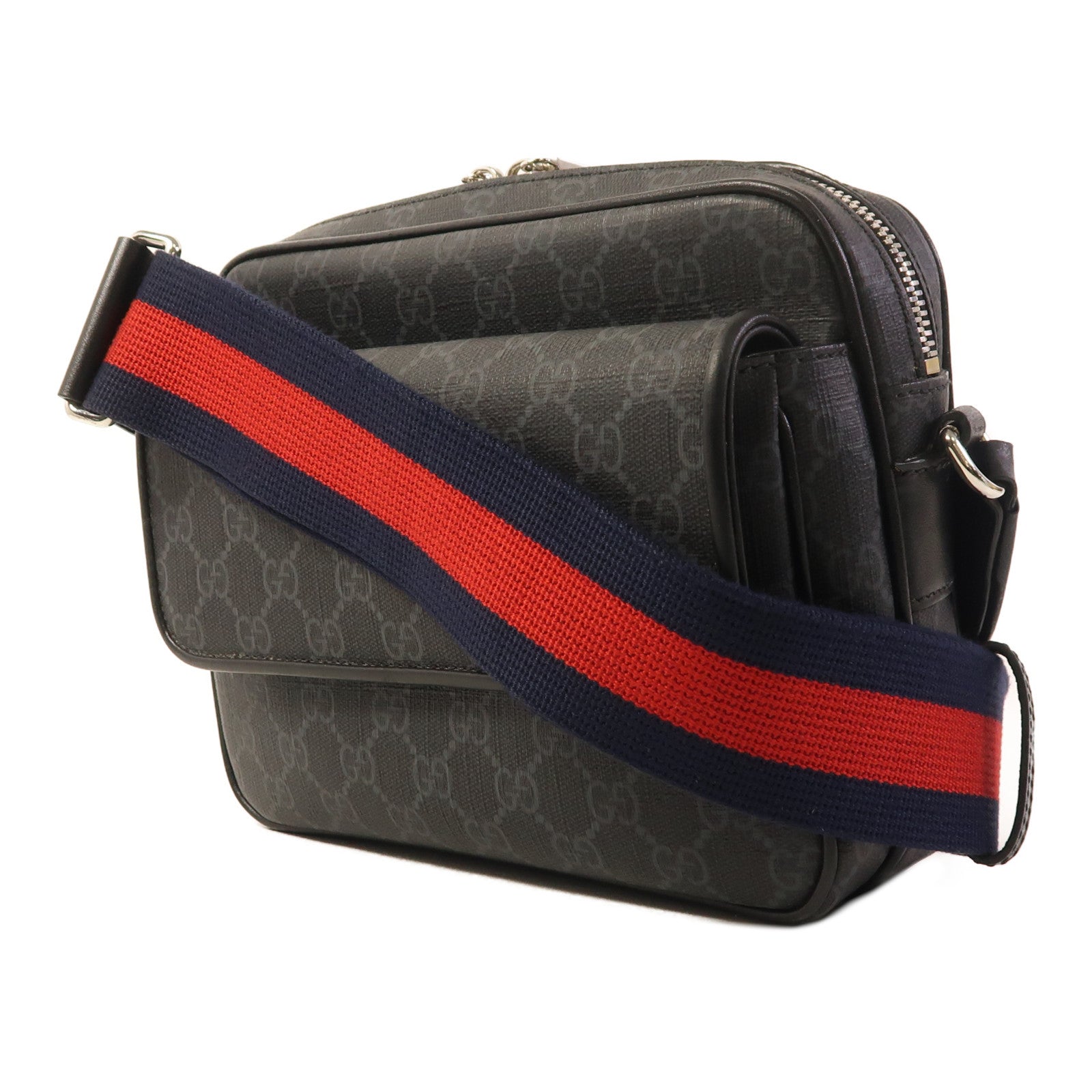 GUCCI 塗層帆布Crossbody Bag銀扣肩背袋